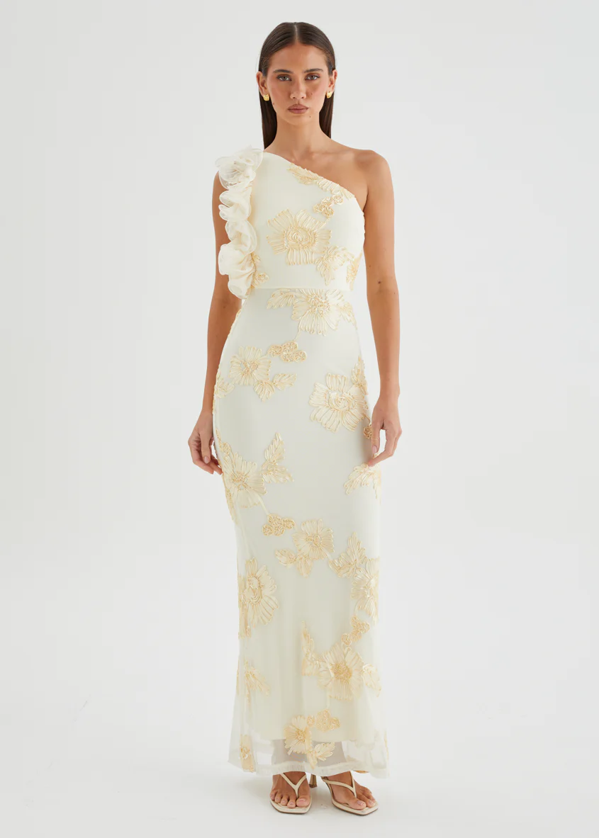 Taysia One Shoulder Mesh Maxi Dress - Butter - Image 5