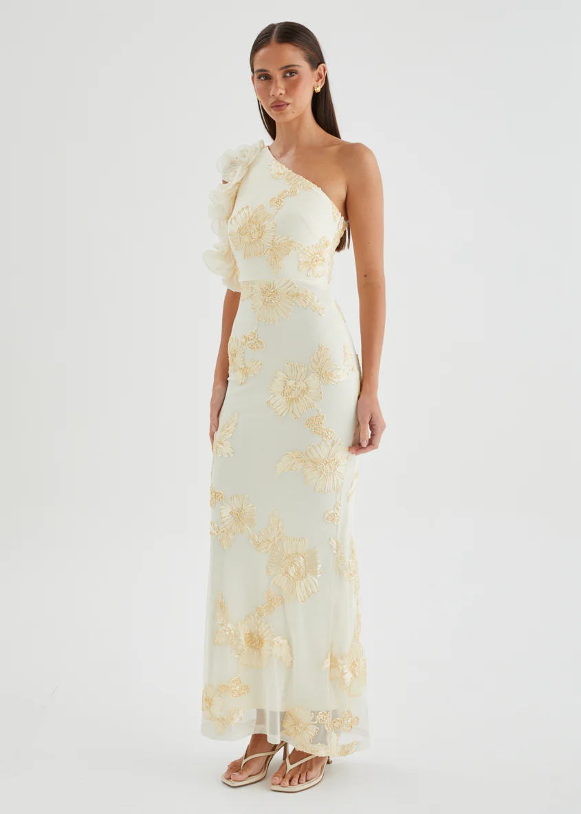 Taysia One Shoulder Mesh Maxi Dress - Butter - Image 6