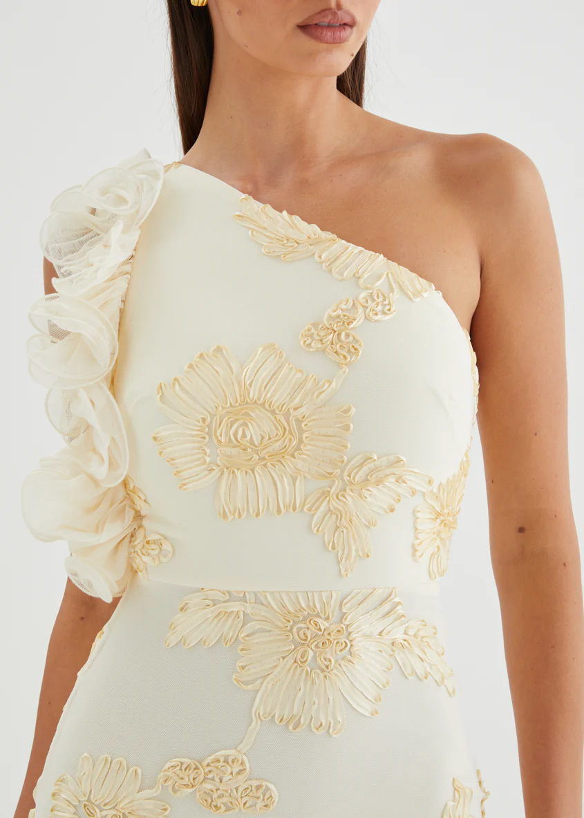 Taysia One Shoulder Mesh Maxi Dress - Butter - Image 8