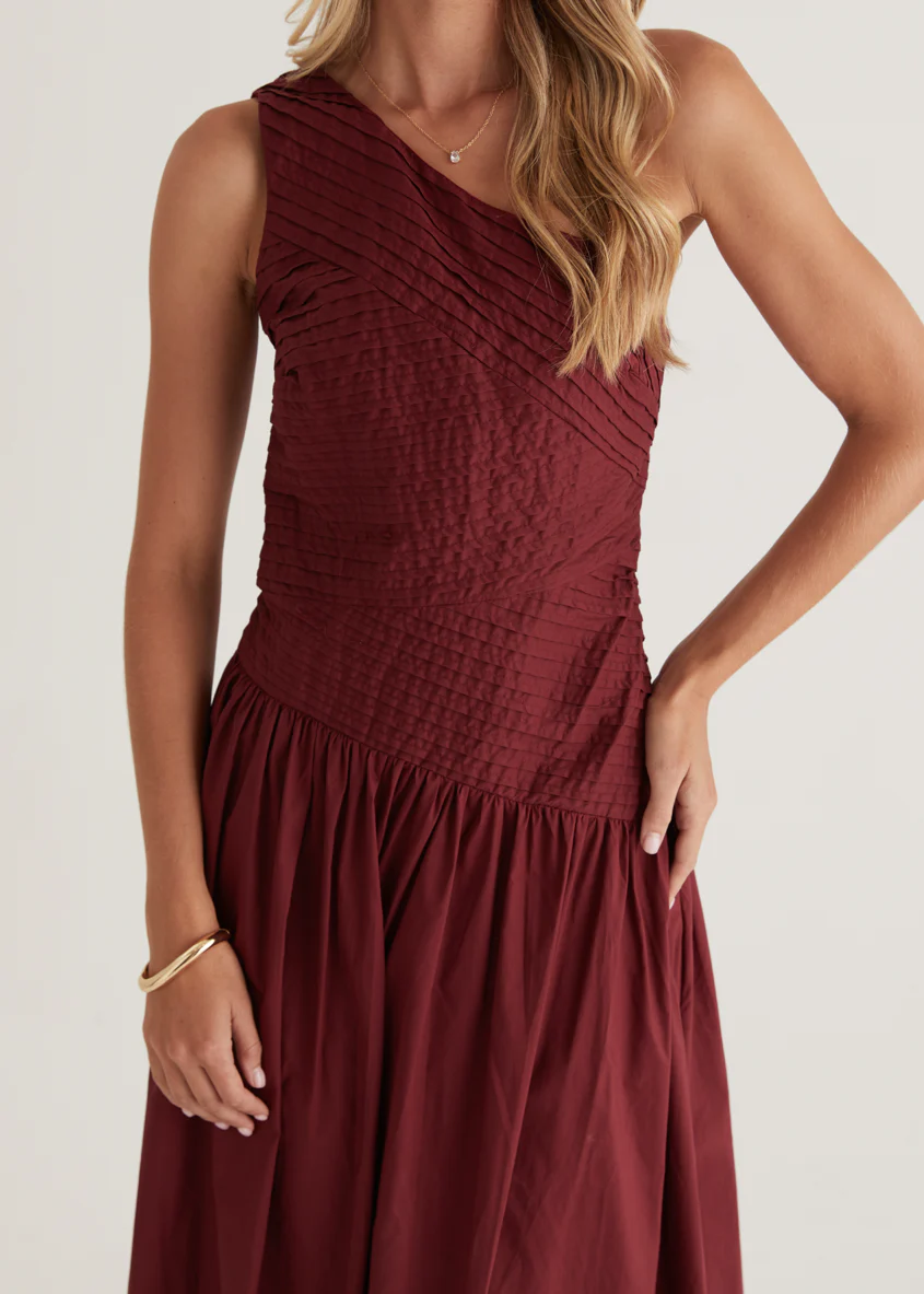 Tazzy One Shoulder Maxi Dress - Burgundy - Image 11