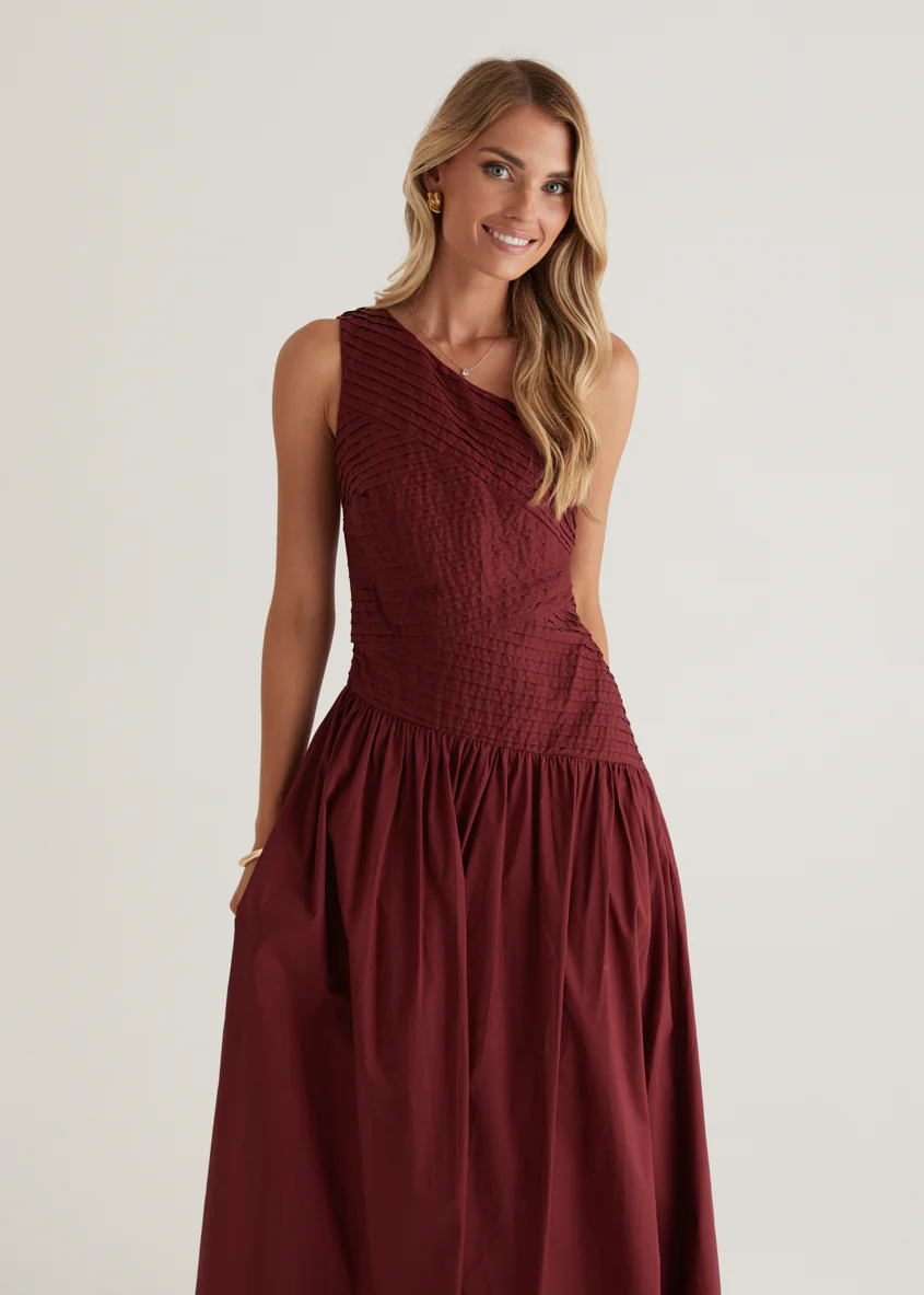 Tazzy One Shoulder Maxi Dress - Burgundy - Image 3
