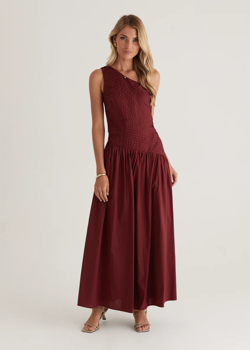 Tazzy One Shoulder Maxi Dress - Burgundy - Image 6