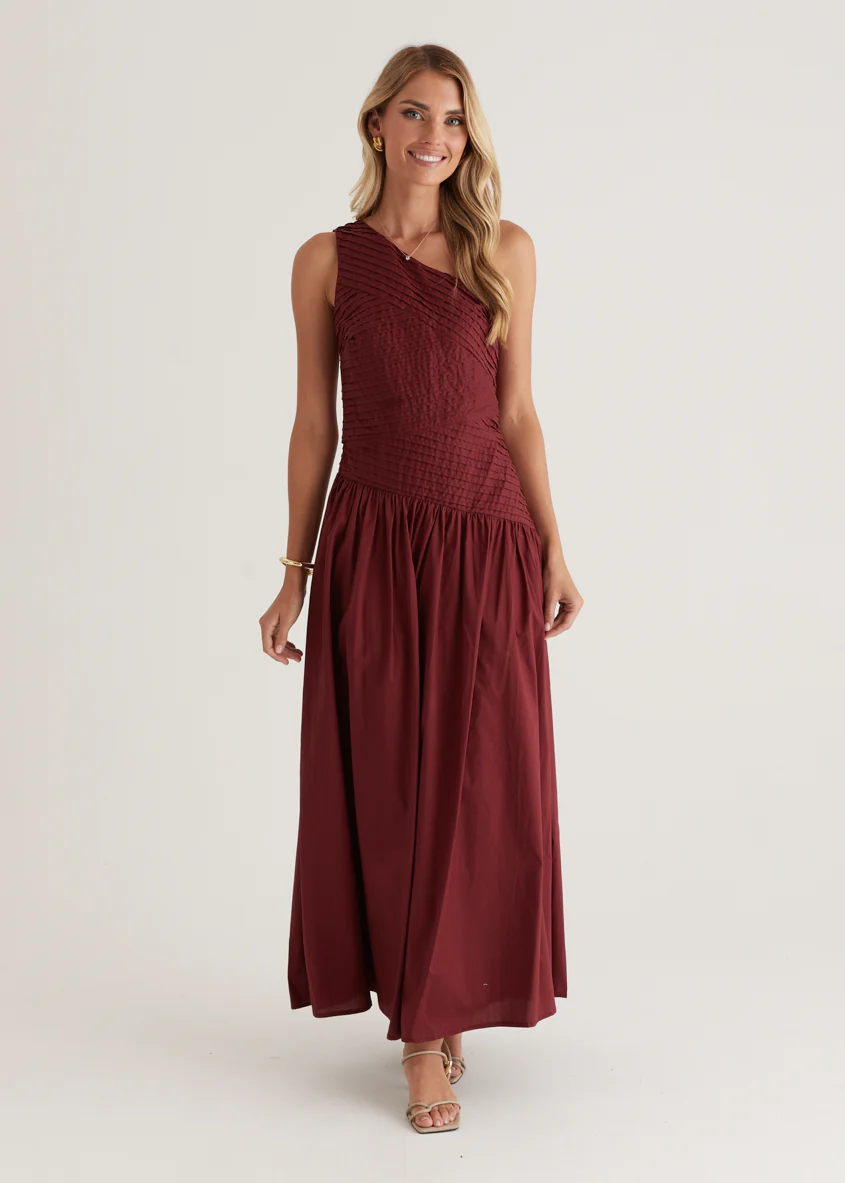 Tazzy One Shoulder Maxi Dress - Burgundy - Image 8
