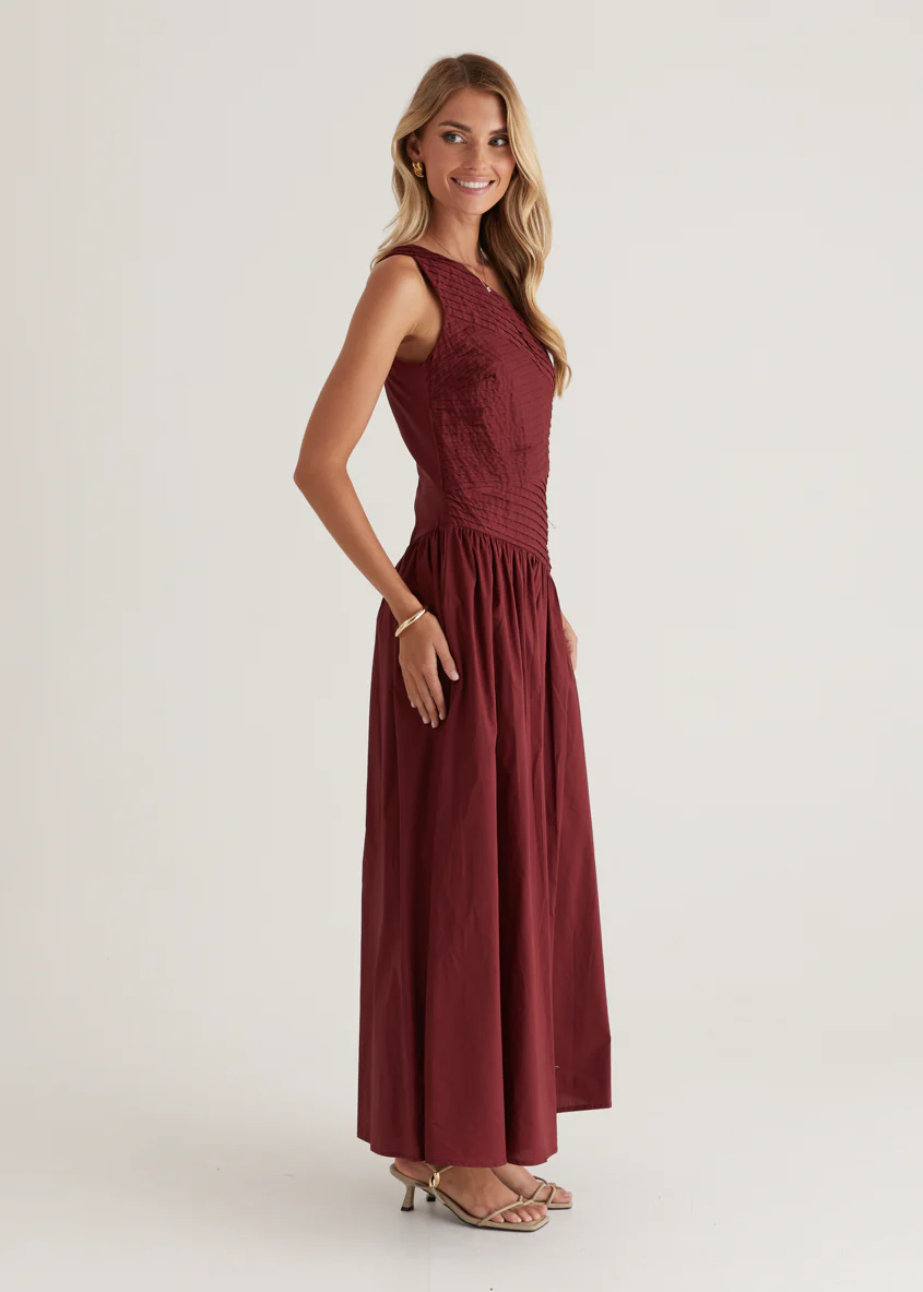 Tazzy One Shoulder Maxi Dress - Burgundy - Image 9