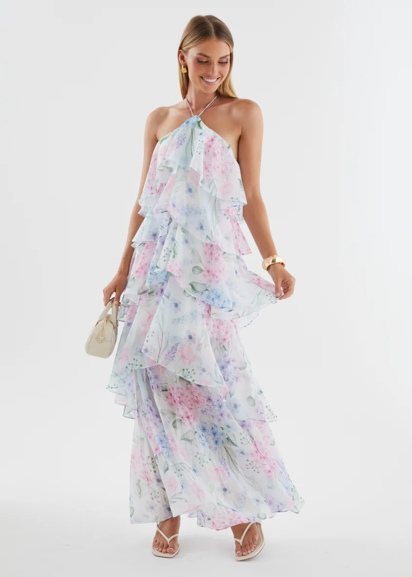 Telaena Halter Maxi Dress - Aqua Floral