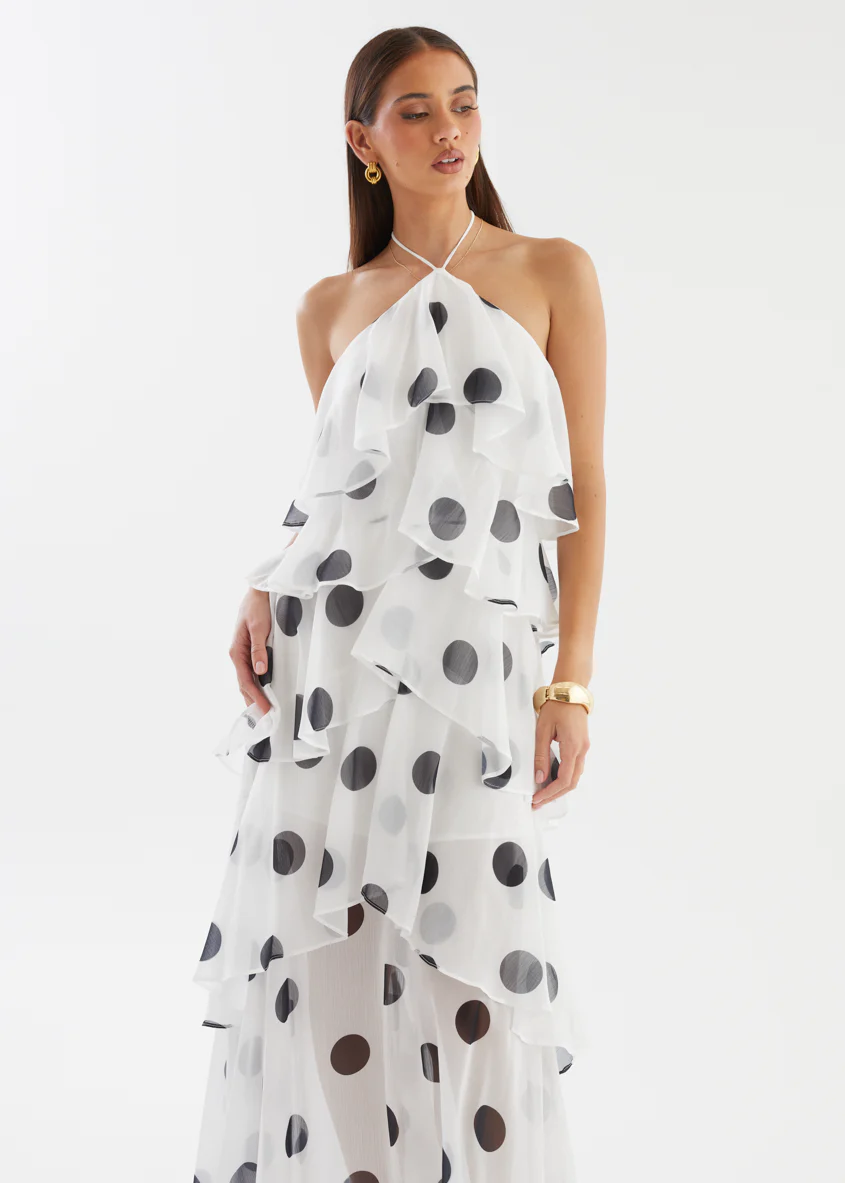 Telaena Halter Maxi Dress - White Polka - Image 3