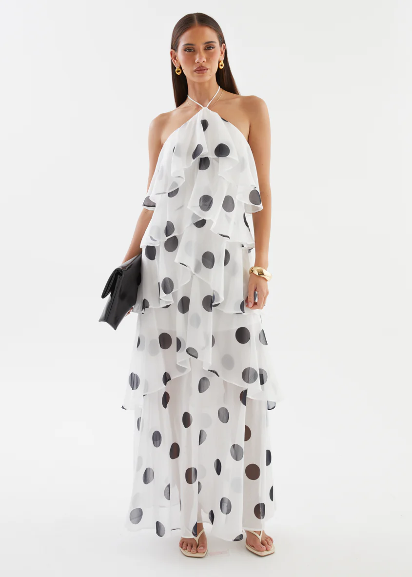 Telaena Halter Maxi Dress - White Polka - Image 5