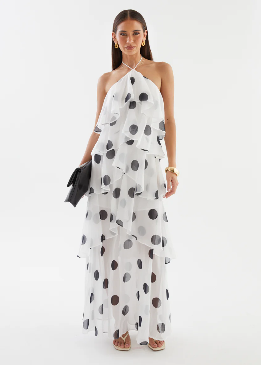 Telaena Halter Maxi Dress - White Polka - Image 6