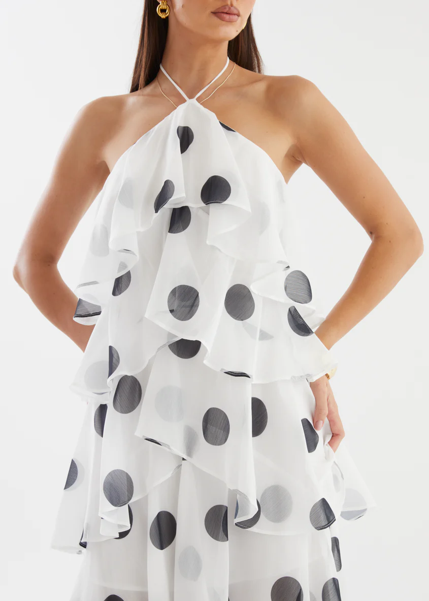 Telaena Halter Maxi Dress - White Polka - Image 9