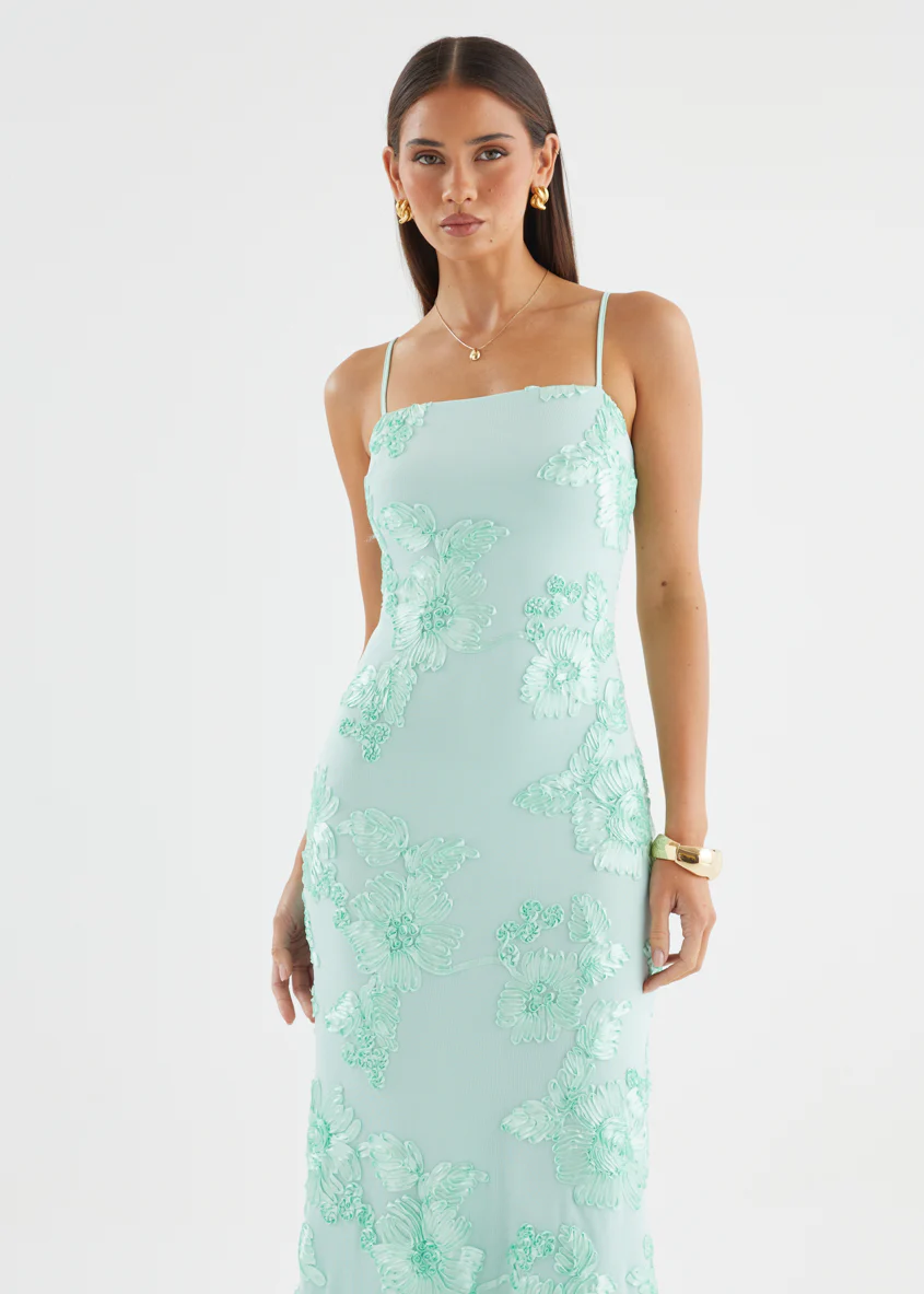 Tesina Mesh Maxi Dress - Mint Embroidered - Image 3