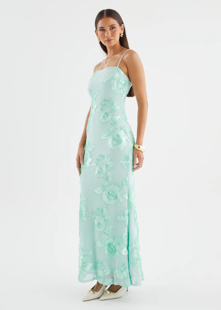Tesina Mesh Maxi Dress - Mint Embroidered - Image 8
