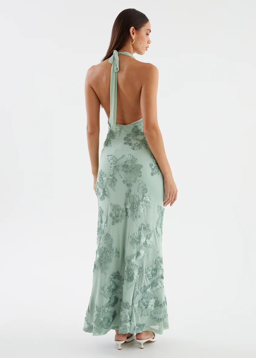 Tess Halter Mesh Maxi Dress - Sage Embroidered - Image 7