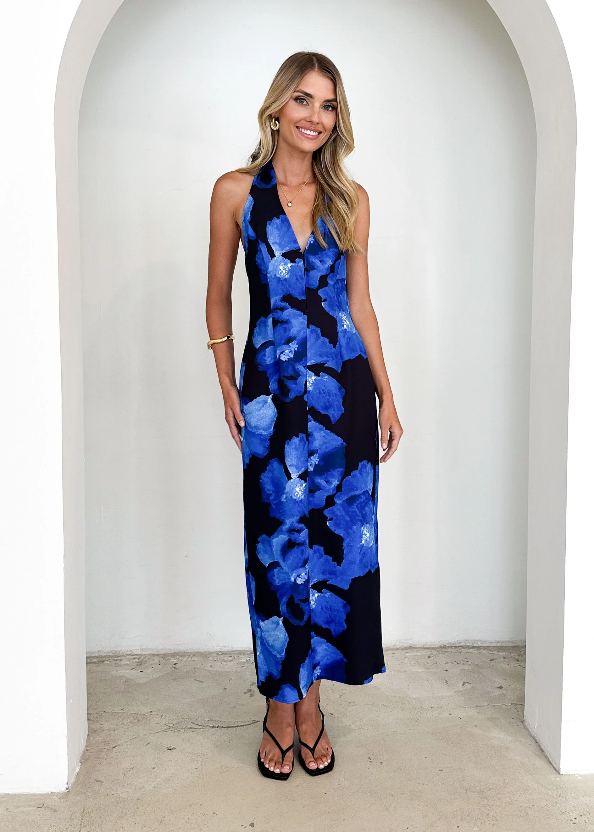Tibetan Halter Maxi Dress - Blue Floral - Image 6