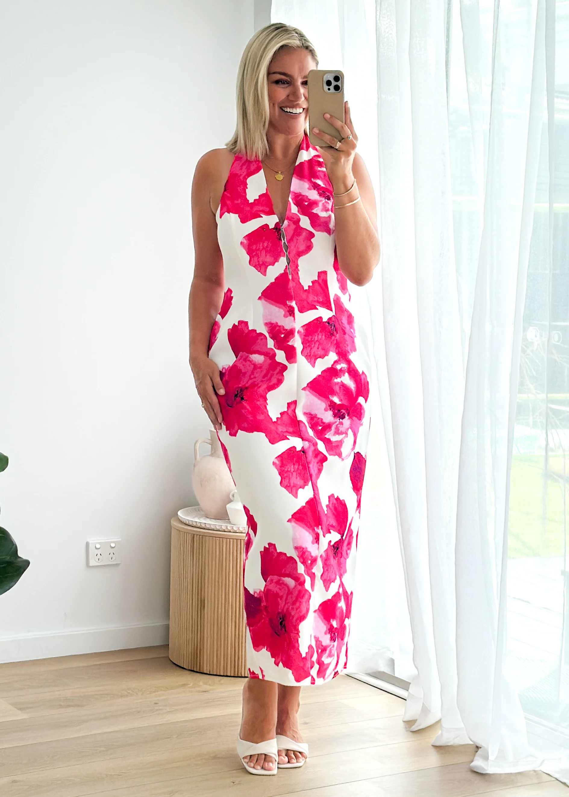 Tibetan Halter Maxi Dress - Pink Floral - Image 2
