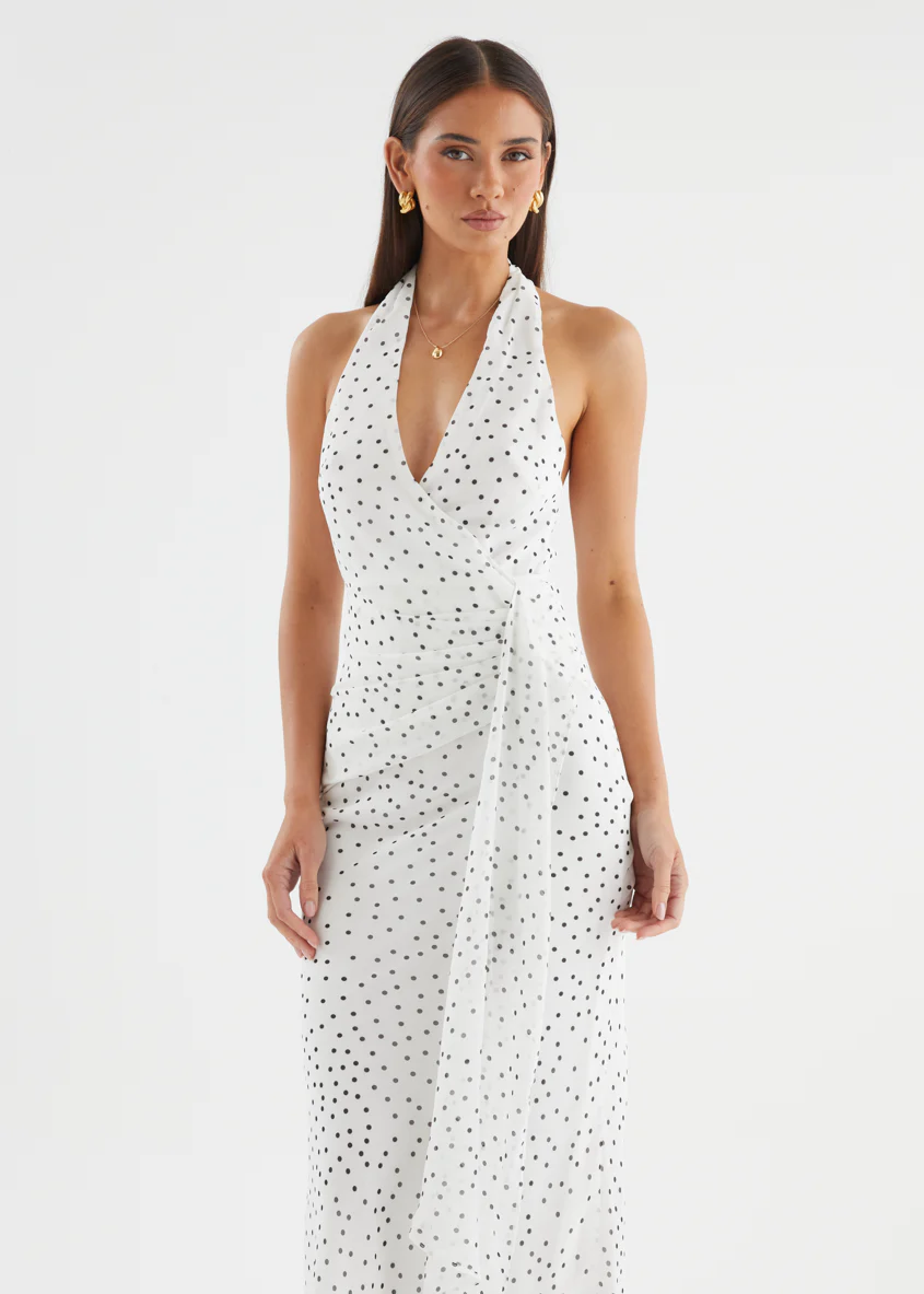 Tori Halter Maxi Dress - White Polka Dot - Image 3