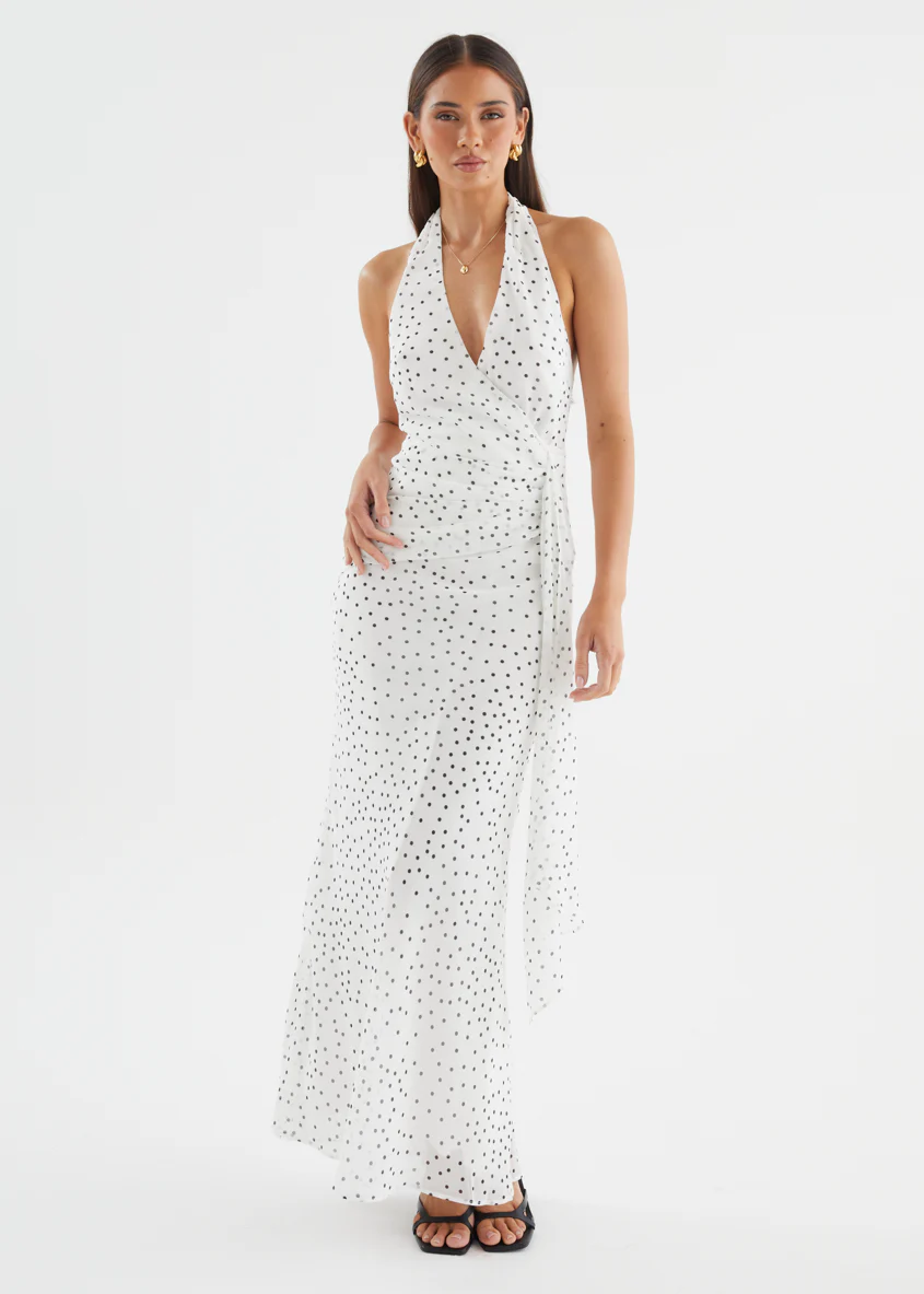 Tori Halter Maxi Dress - White Polka Dot - Image 4