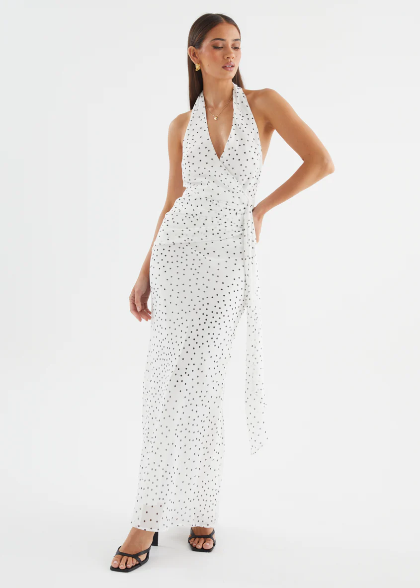 Tori Halter Maxi Dress - White Polka Dot - Image 5