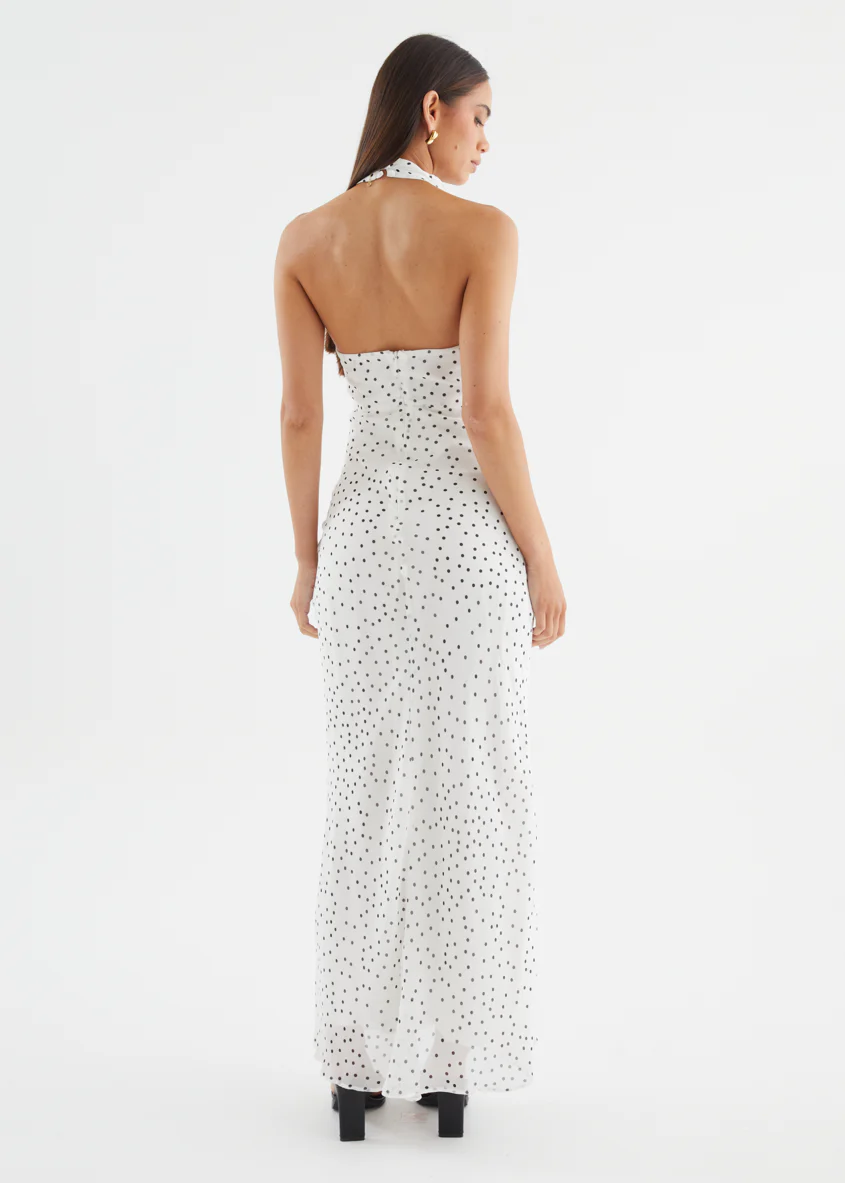 Tori Halter Maxi Dress - White Polka Dot - Image 7