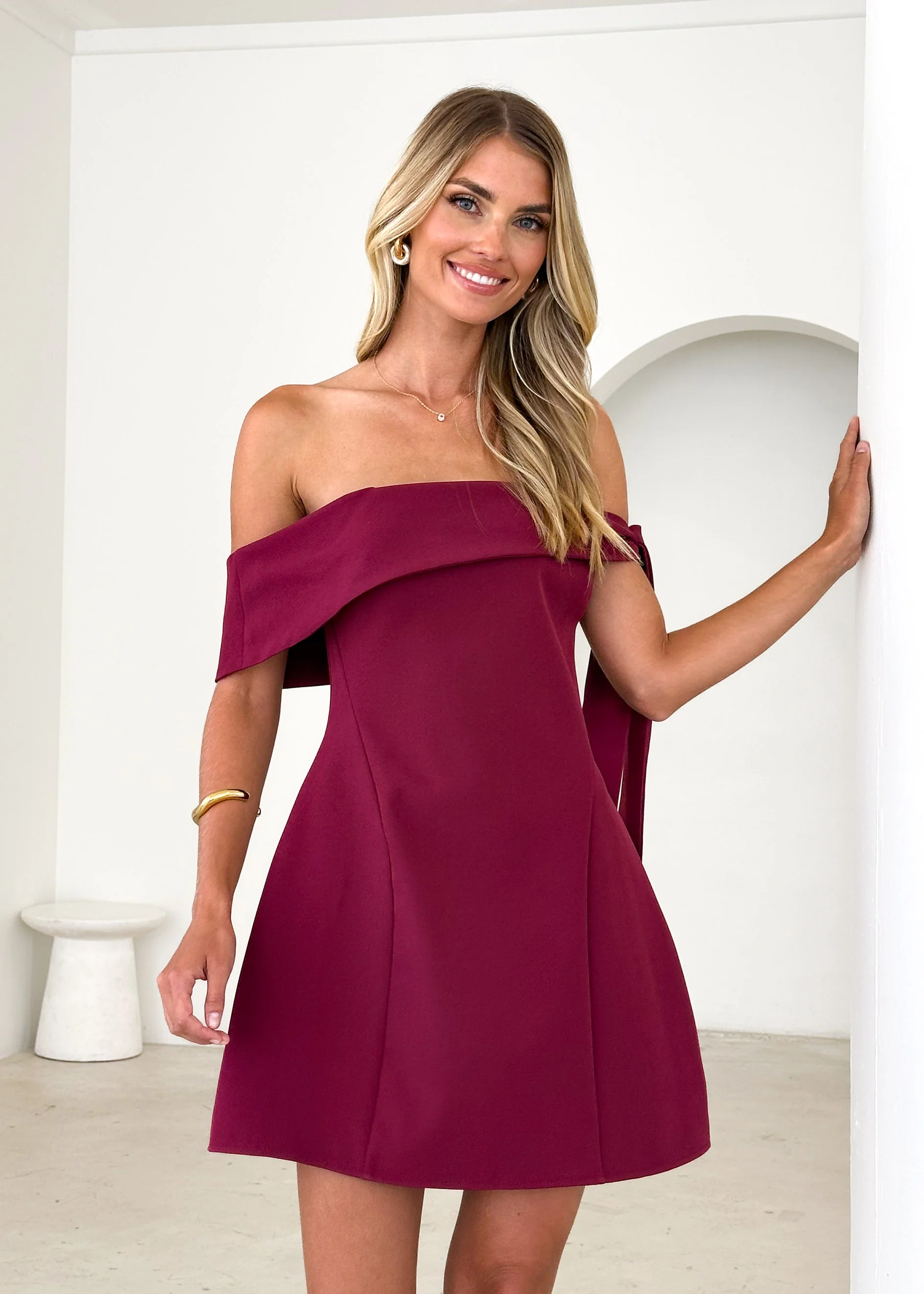 Totem Off Shoulder Dress - Wine - Image 3
