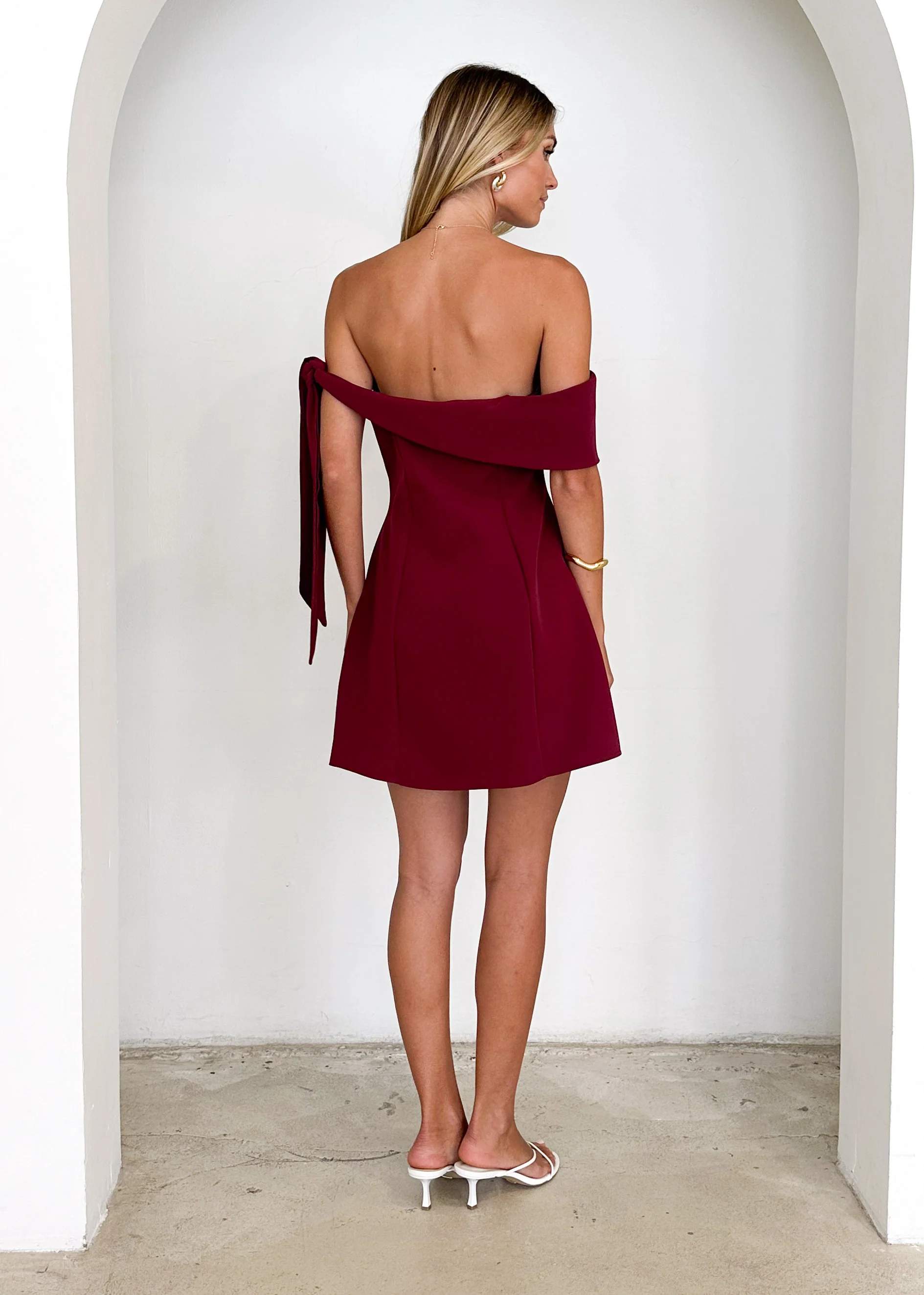 Totem Off Shoulder Dress - Wine - Image 5