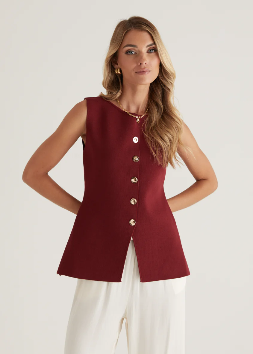 Tristy Knit Vest - Merlot - Image 10