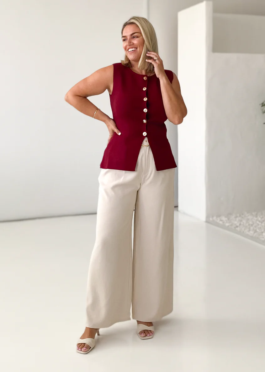 Tristy Knit Vest - Merlot - Image 11