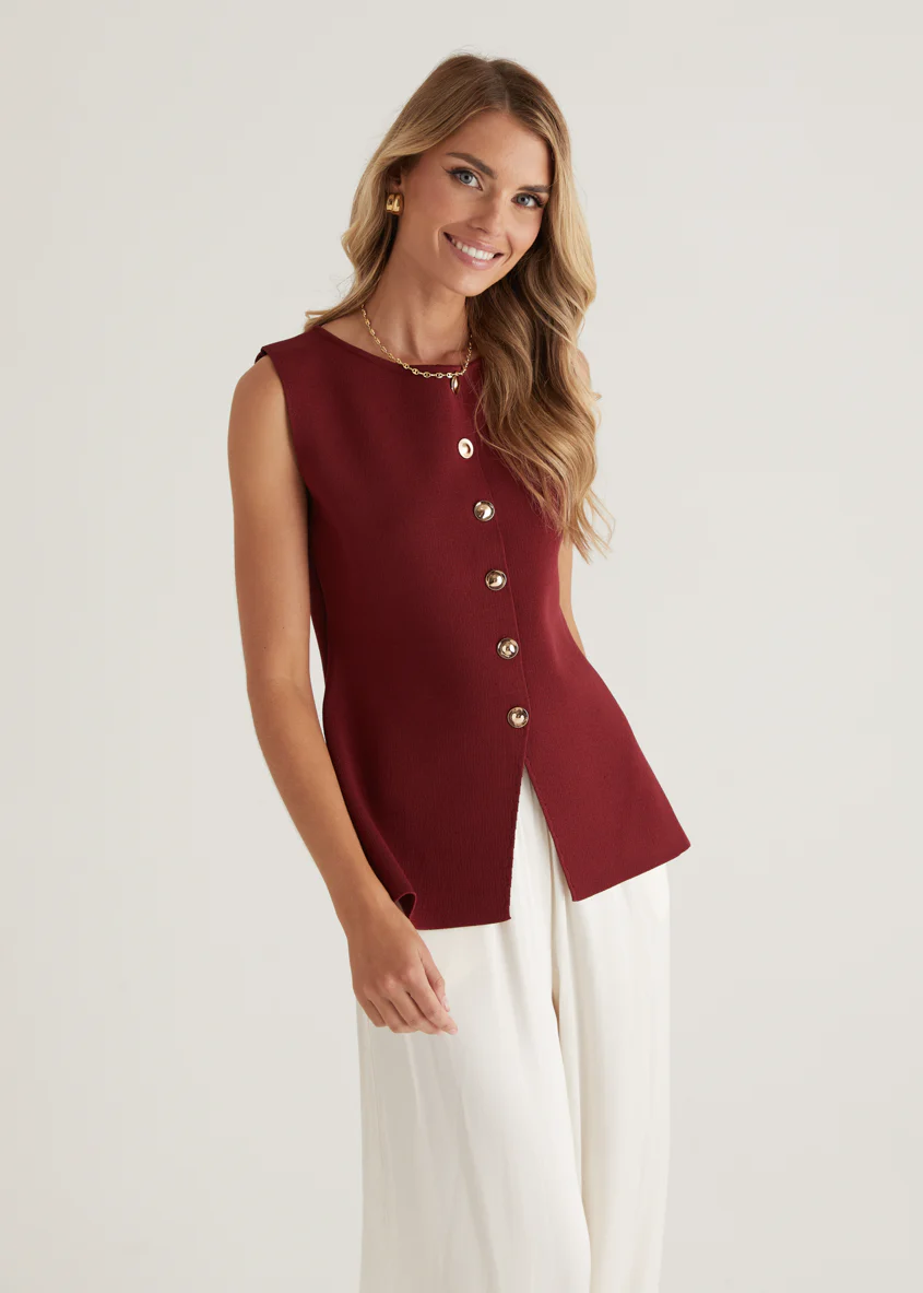 Tristy Knit Vest - Merlot - Image 12