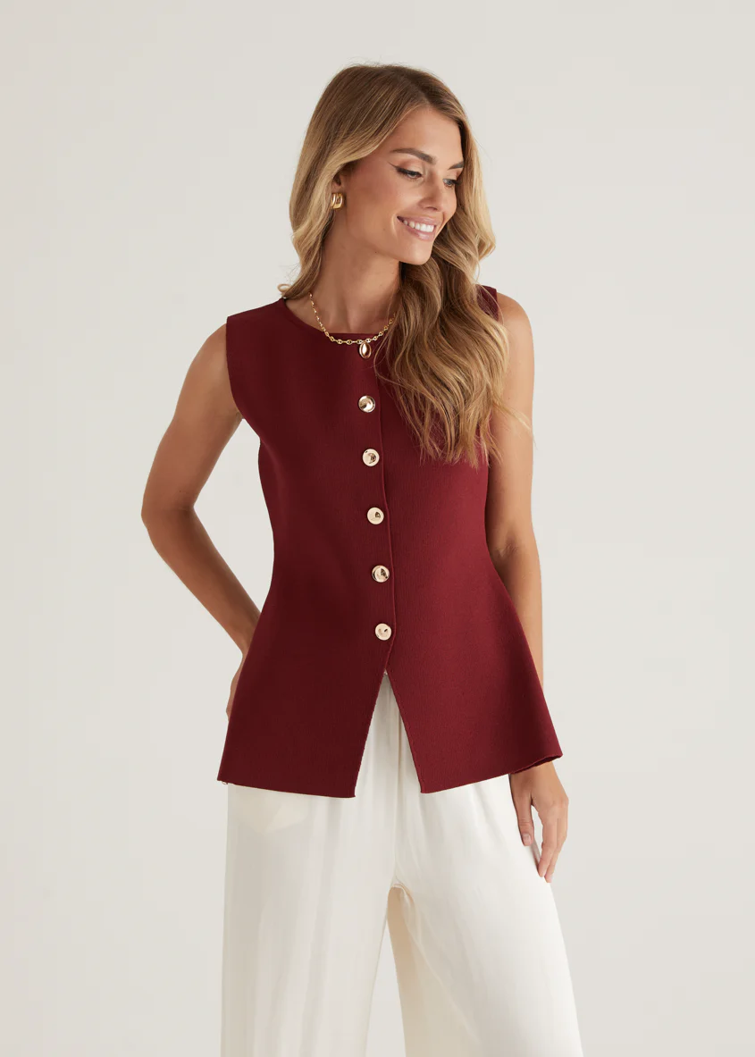 Tristy Knit Vest - Merlot - Image 15