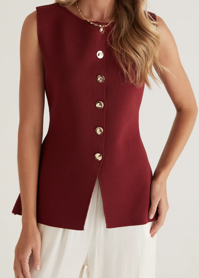 Tristy Knit Vest - Merlot - Image 19