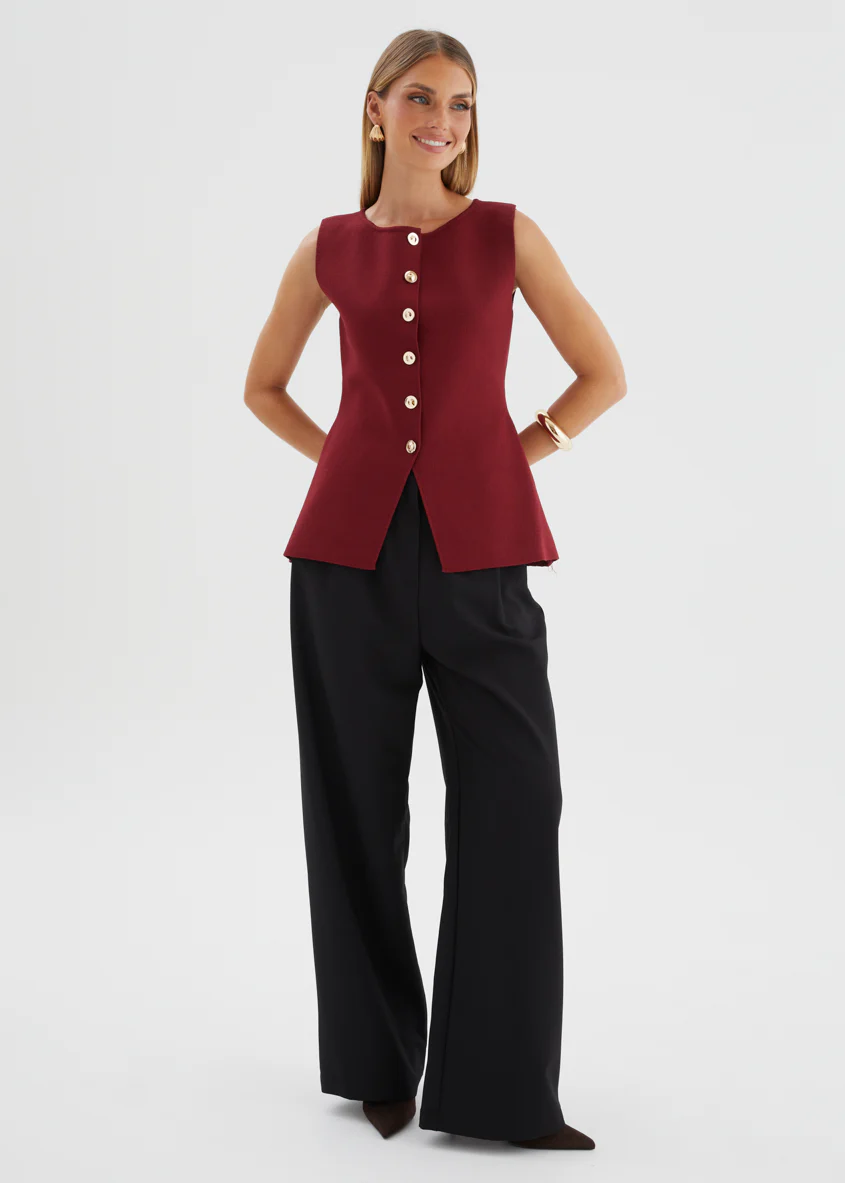 Tristy Knit Vest - Merlot - Image 2