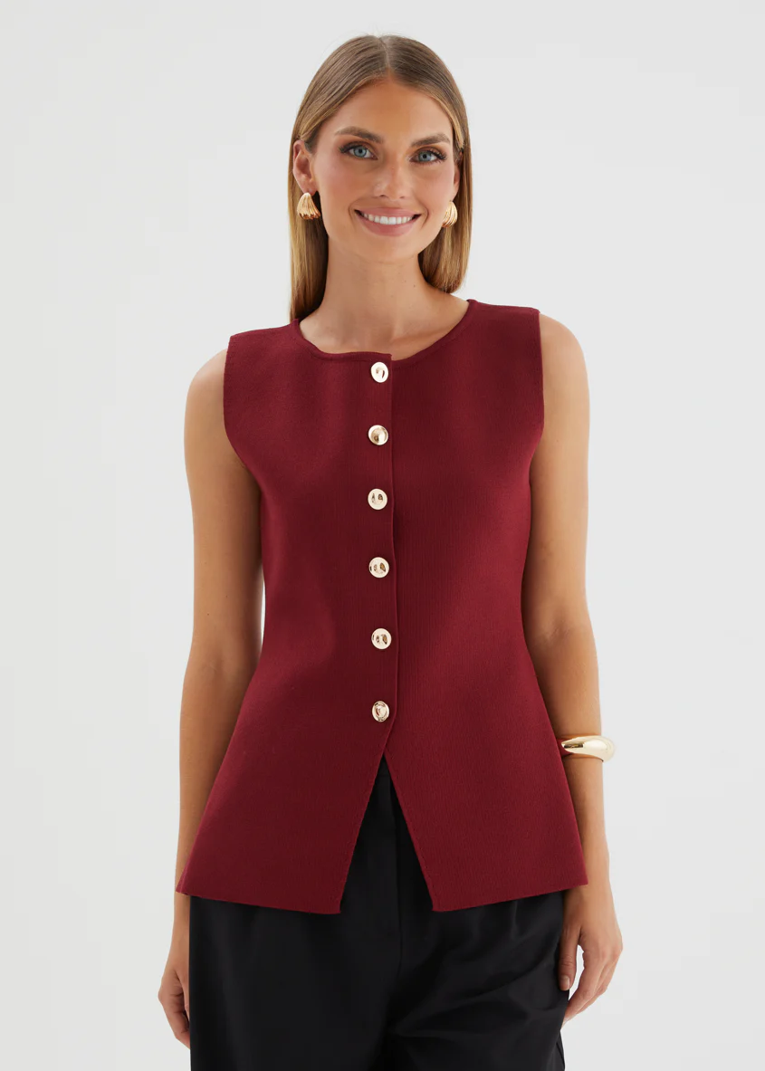 Tristy Knit Vest - Merlot - Image 3