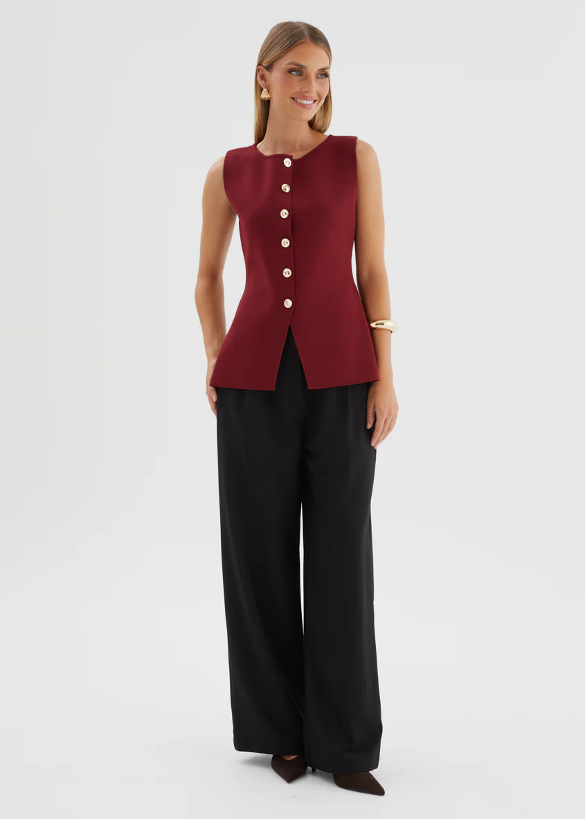 Tristy Knit Vest - Merlot - Image 4