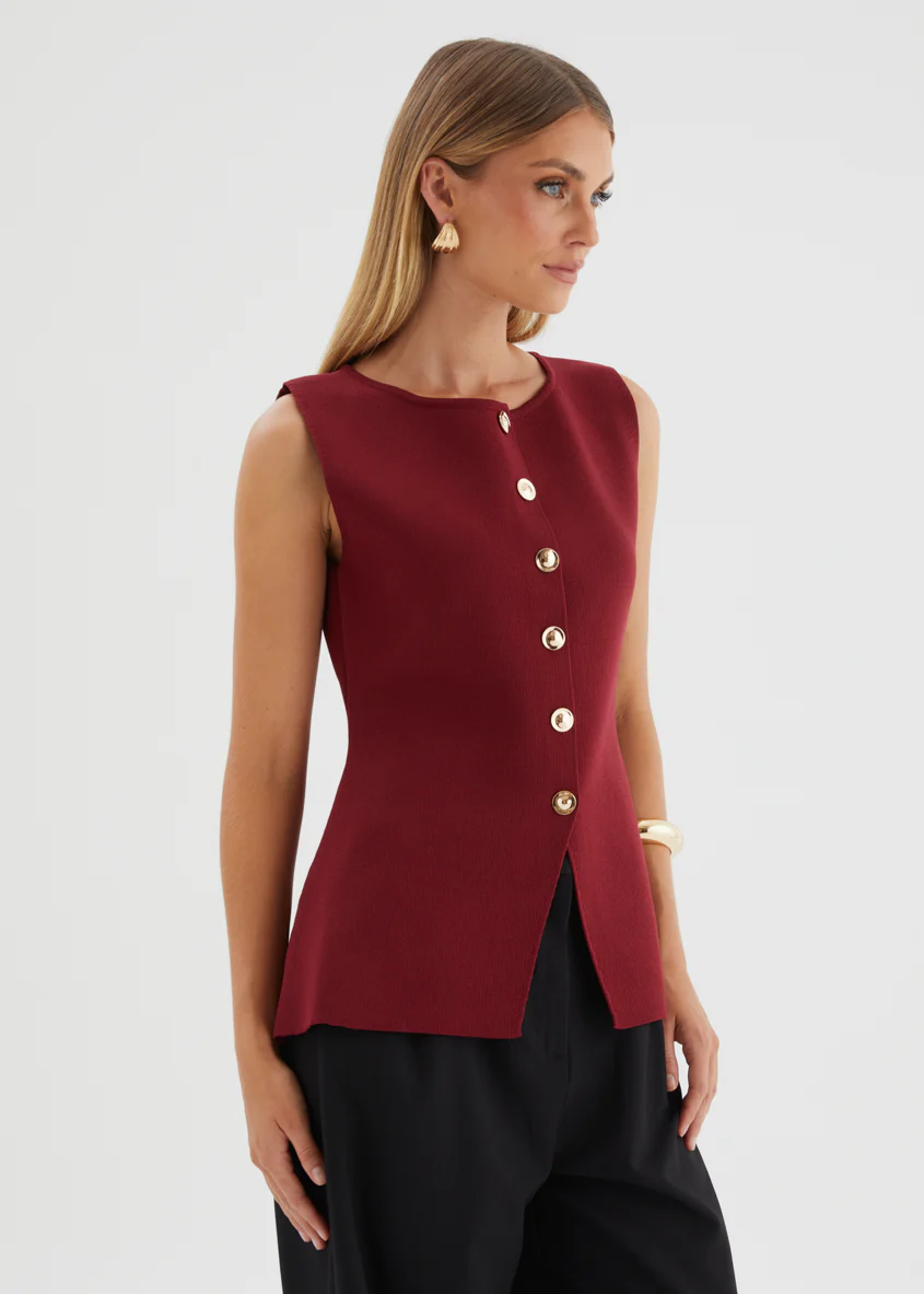 Tristy Knit Vest - Merlot - Image 5