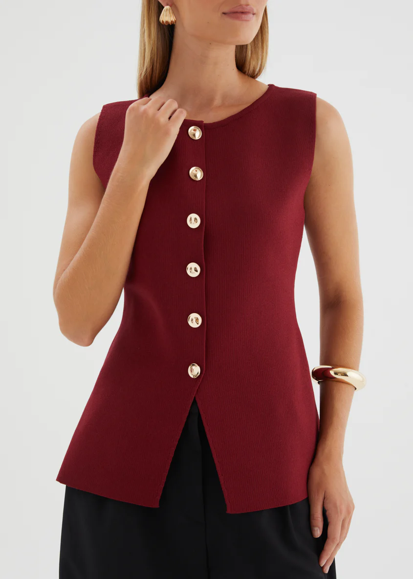 Tristy Knit Vest - Merlot - Image 9