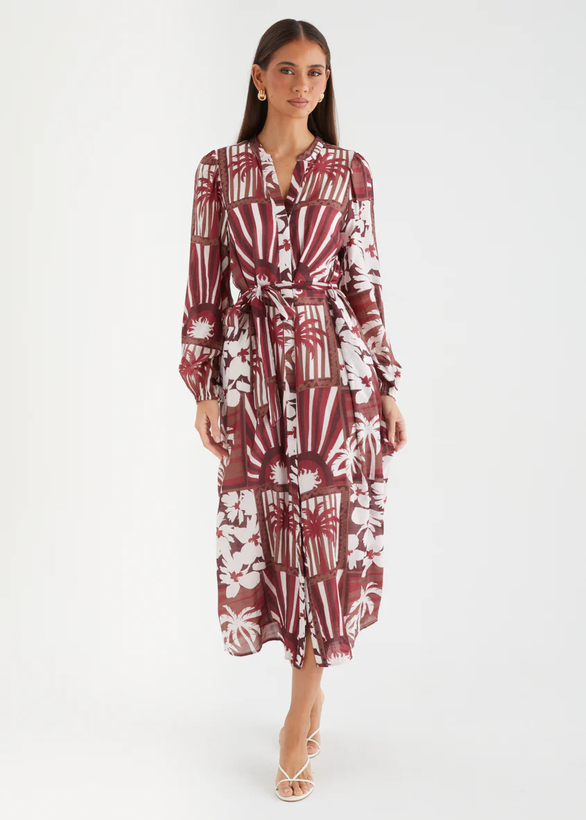 Valence Midi Dress - Burgundy Palms - Image 2