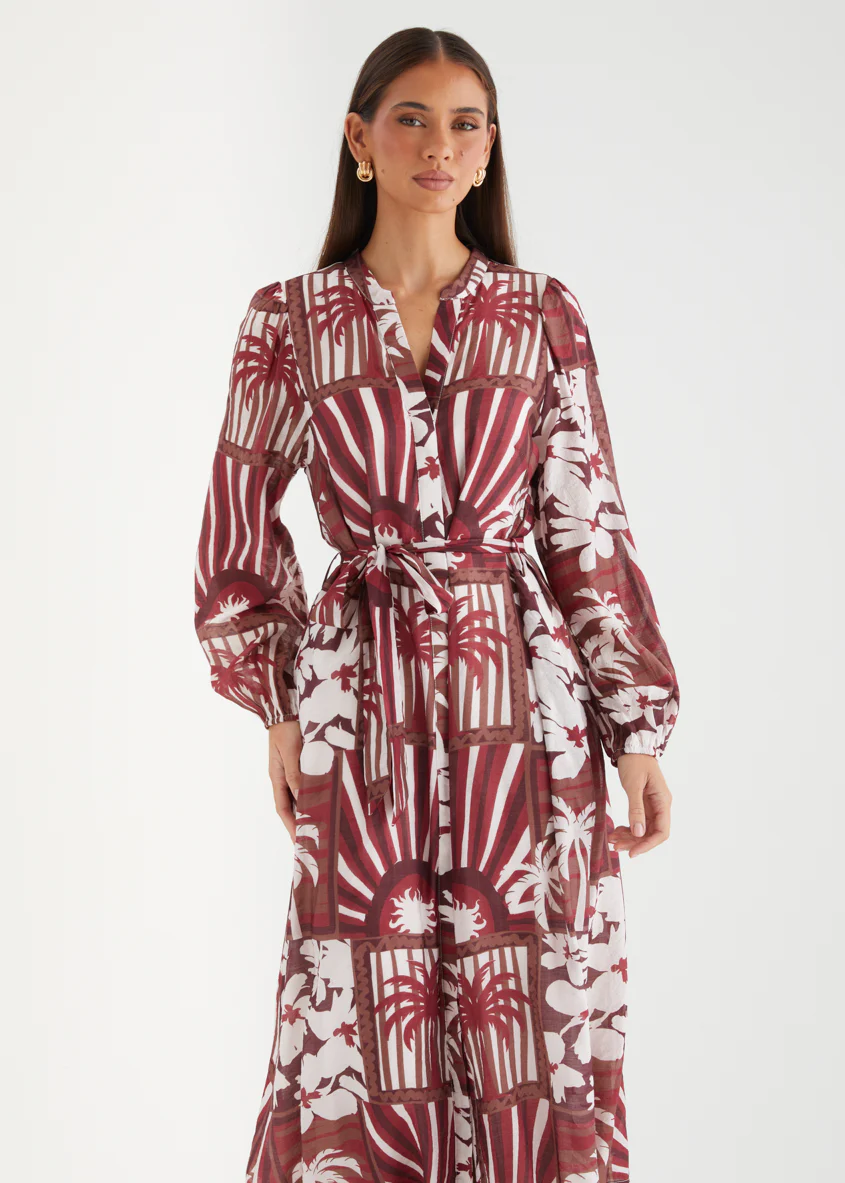 Valence Midi Dress - Burgundy Palms - Image 3