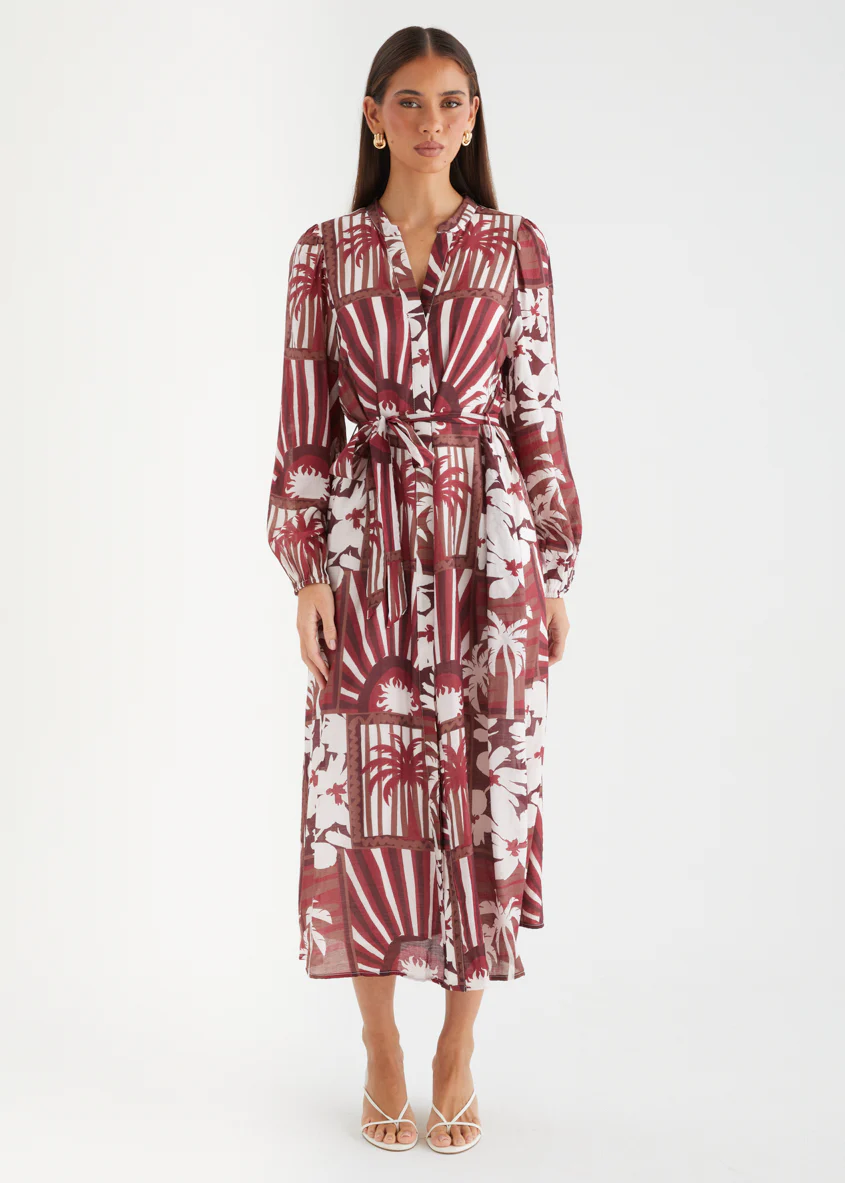 Valence Midi Dress - Burgundy Palms - Image 4
