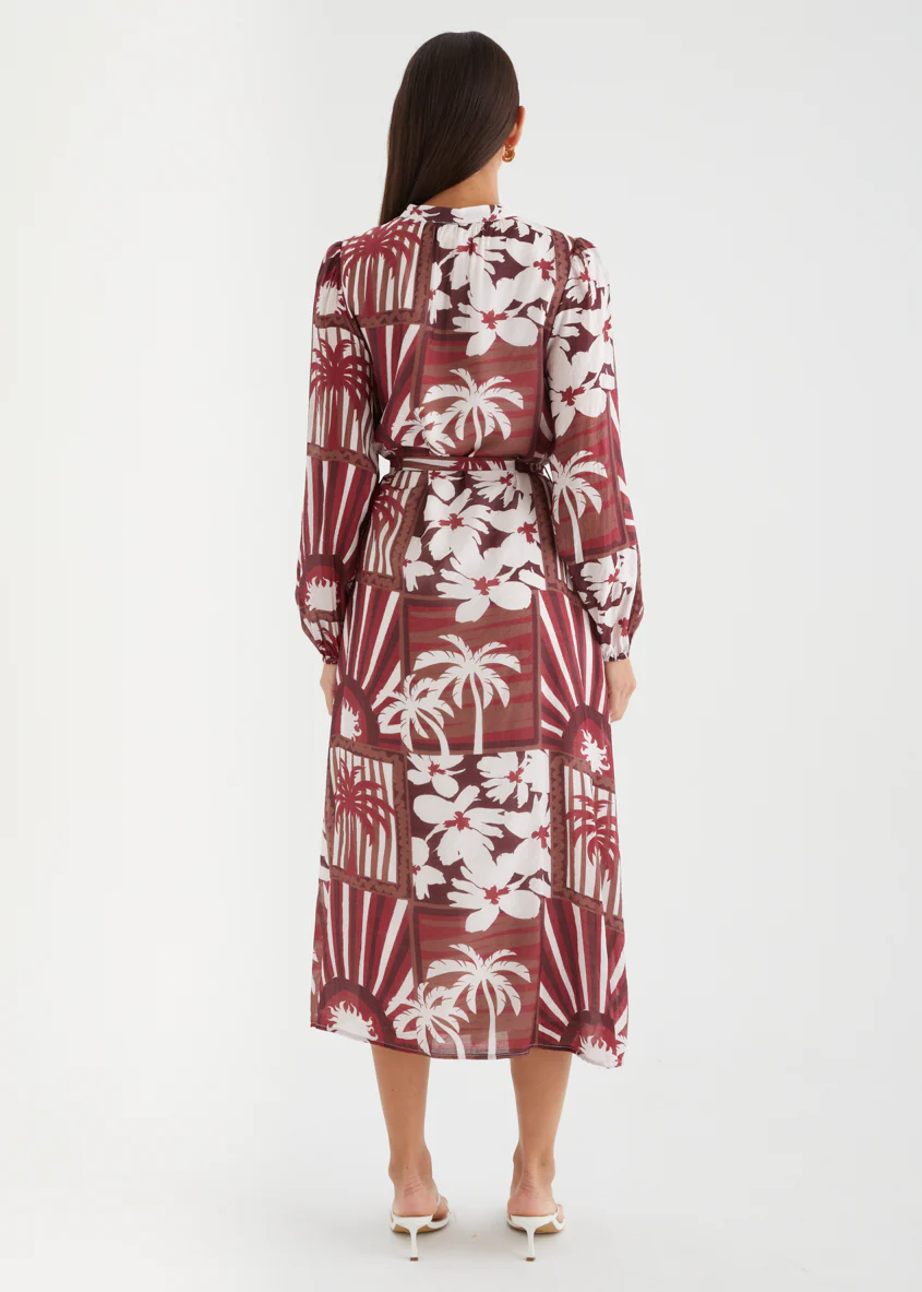 Valence Midi Dress - Burgundy Palms - Image 6