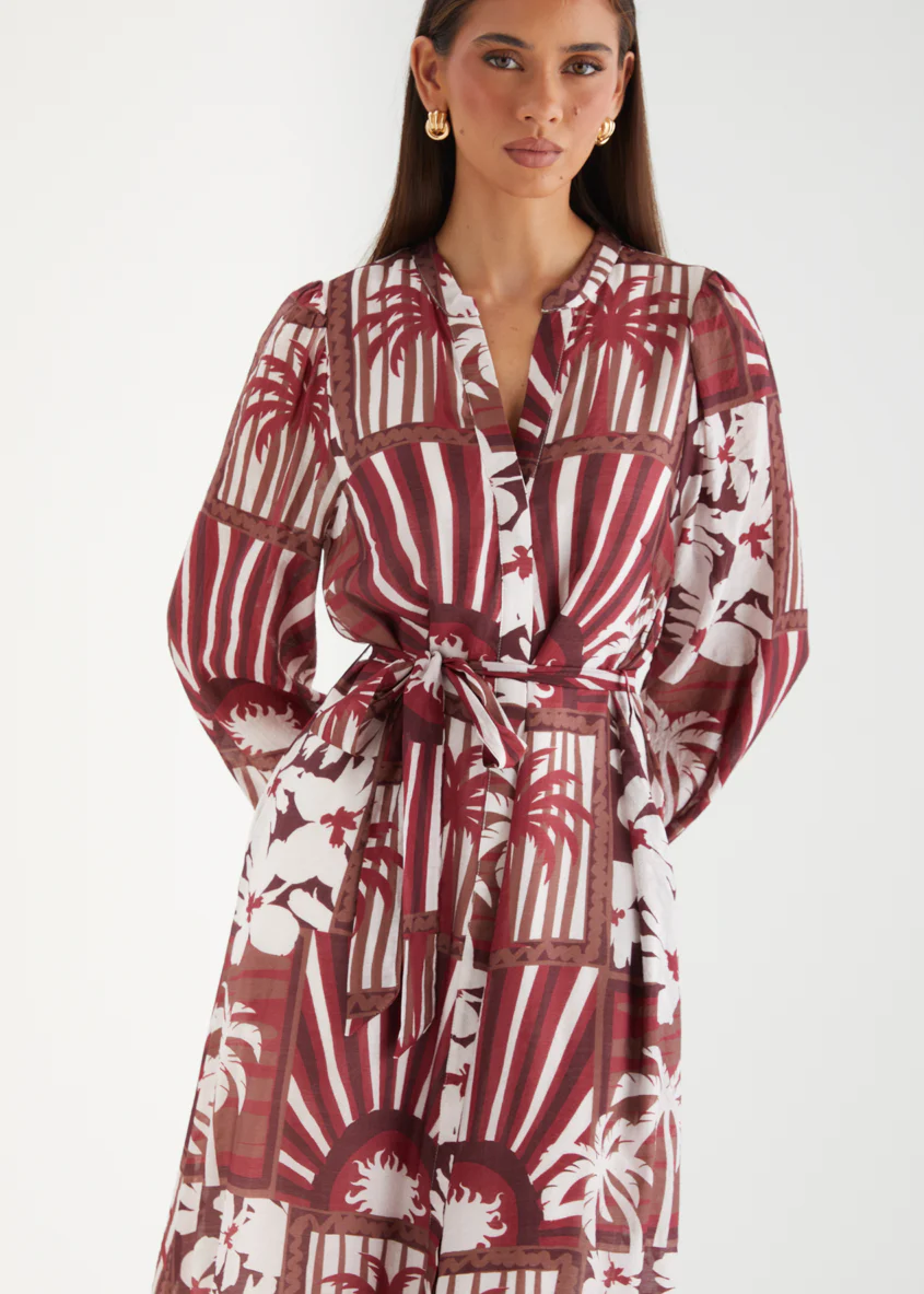 Valence Midi Dress - Burgundy Palms - Image 7
