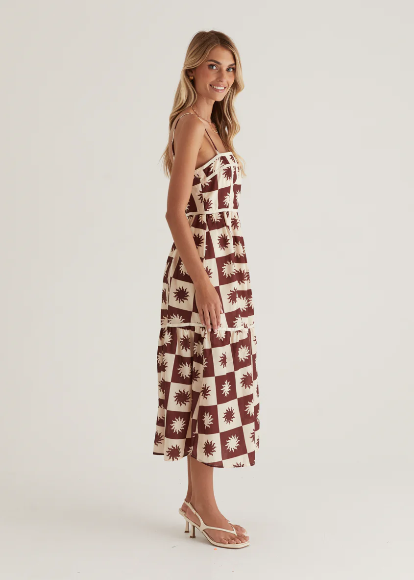 Valencia Midi Dress - Brown Abstract - Image 6