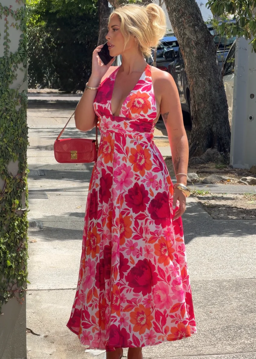 Valkyrie Halter Maxi Dress - Pink Bloom - Image 9