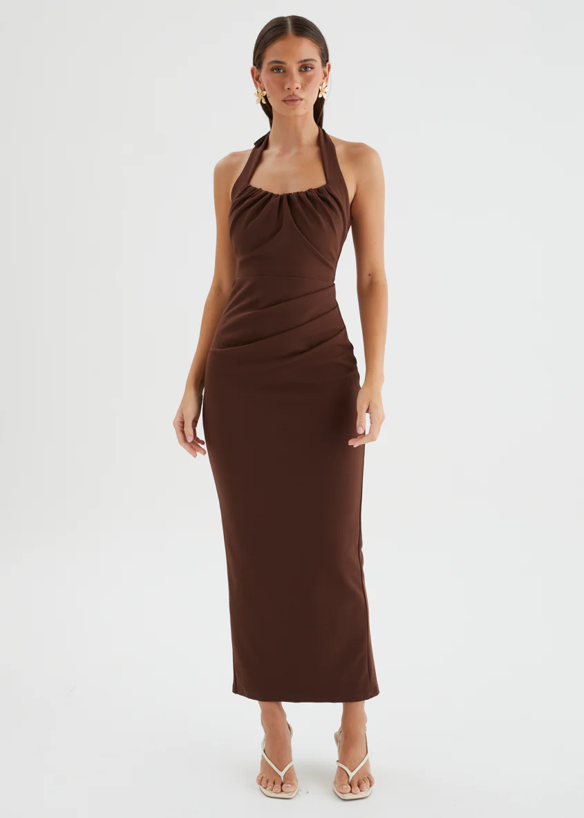 Vickie Halter Maxi Dress - Chocolate - Image 2