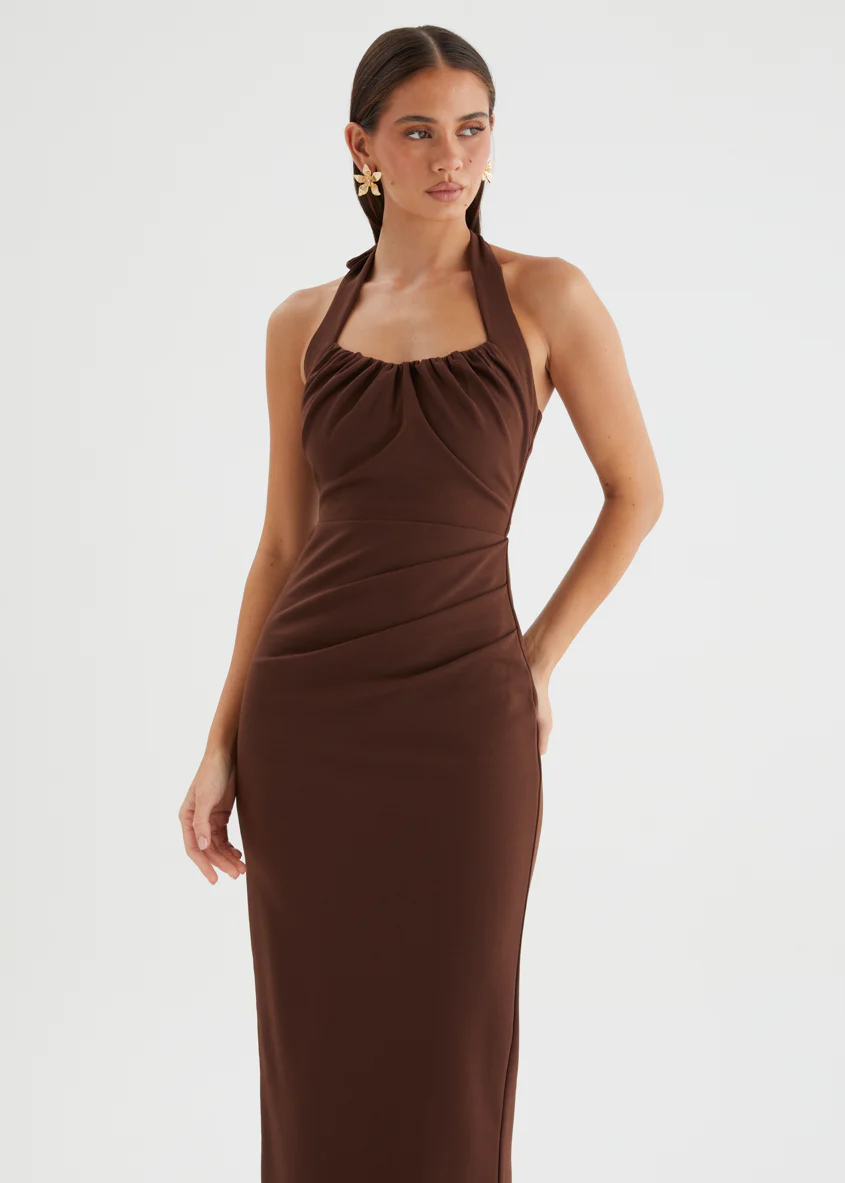Vickie Halter Maxi Dress - Chocolate - Image 3