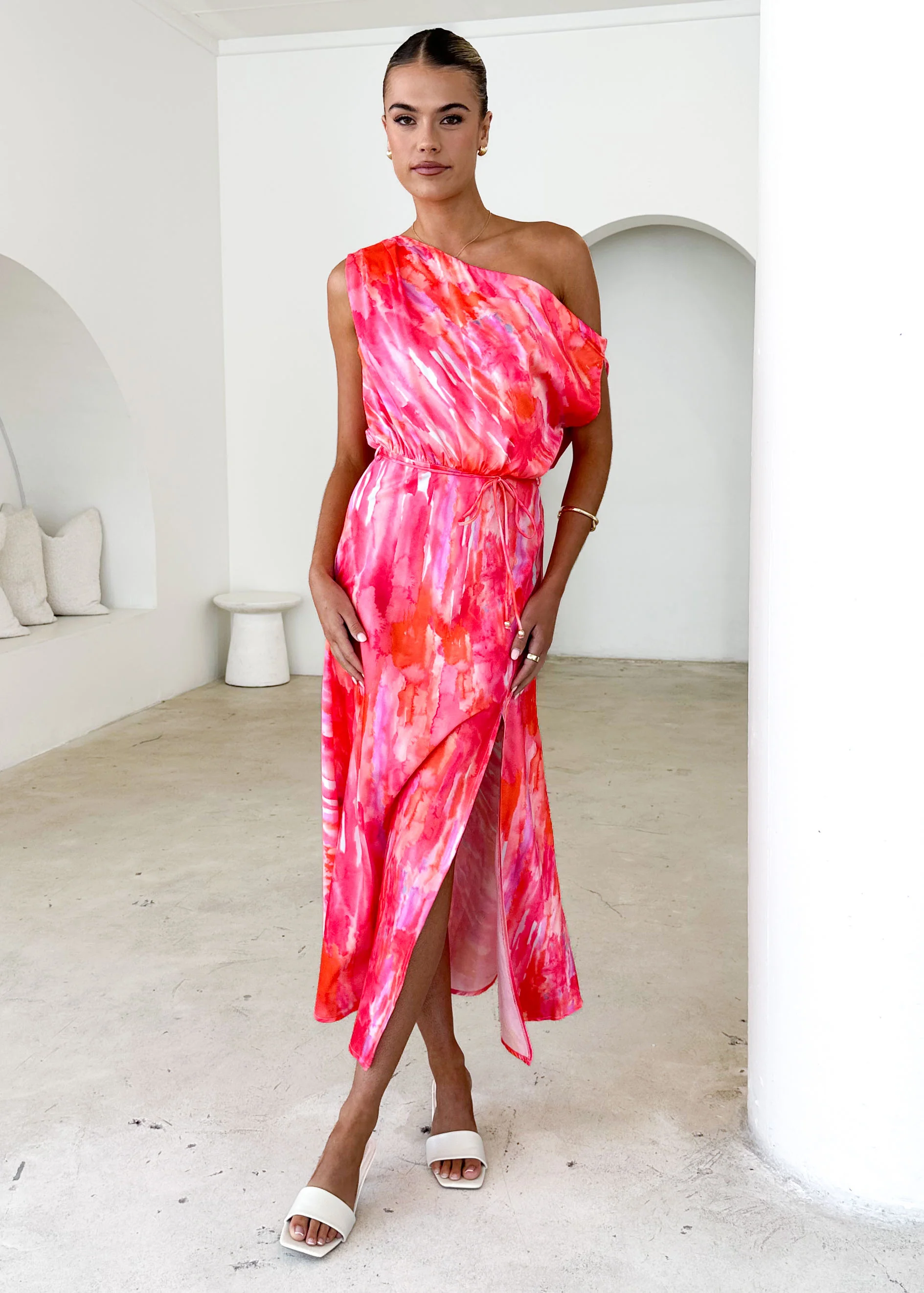Vivian One Shoulder Maxi Dress - Pink Splash - Image 2