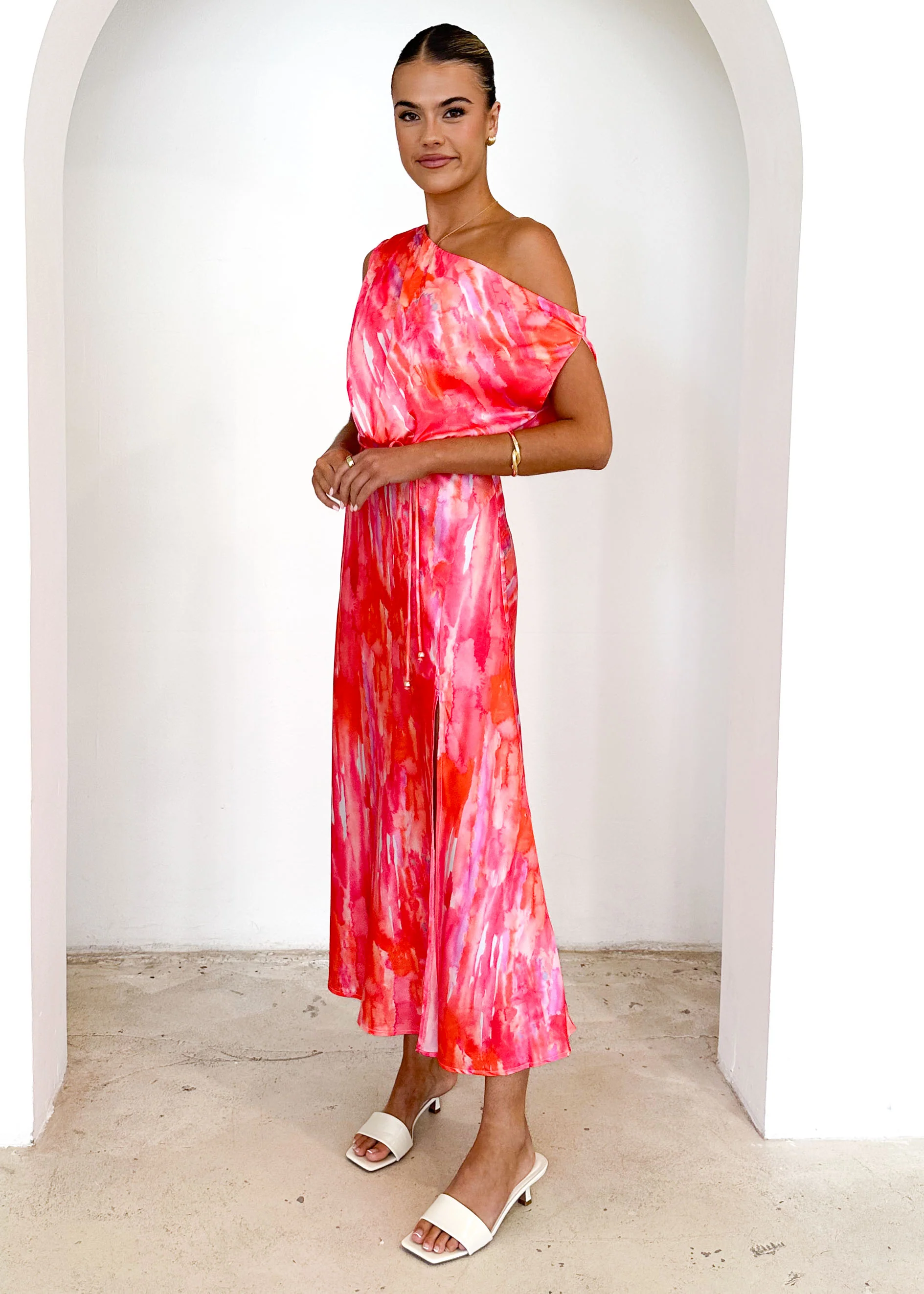 Vivian One Shoulder Maxi Dress - Pink Splash - Image 4