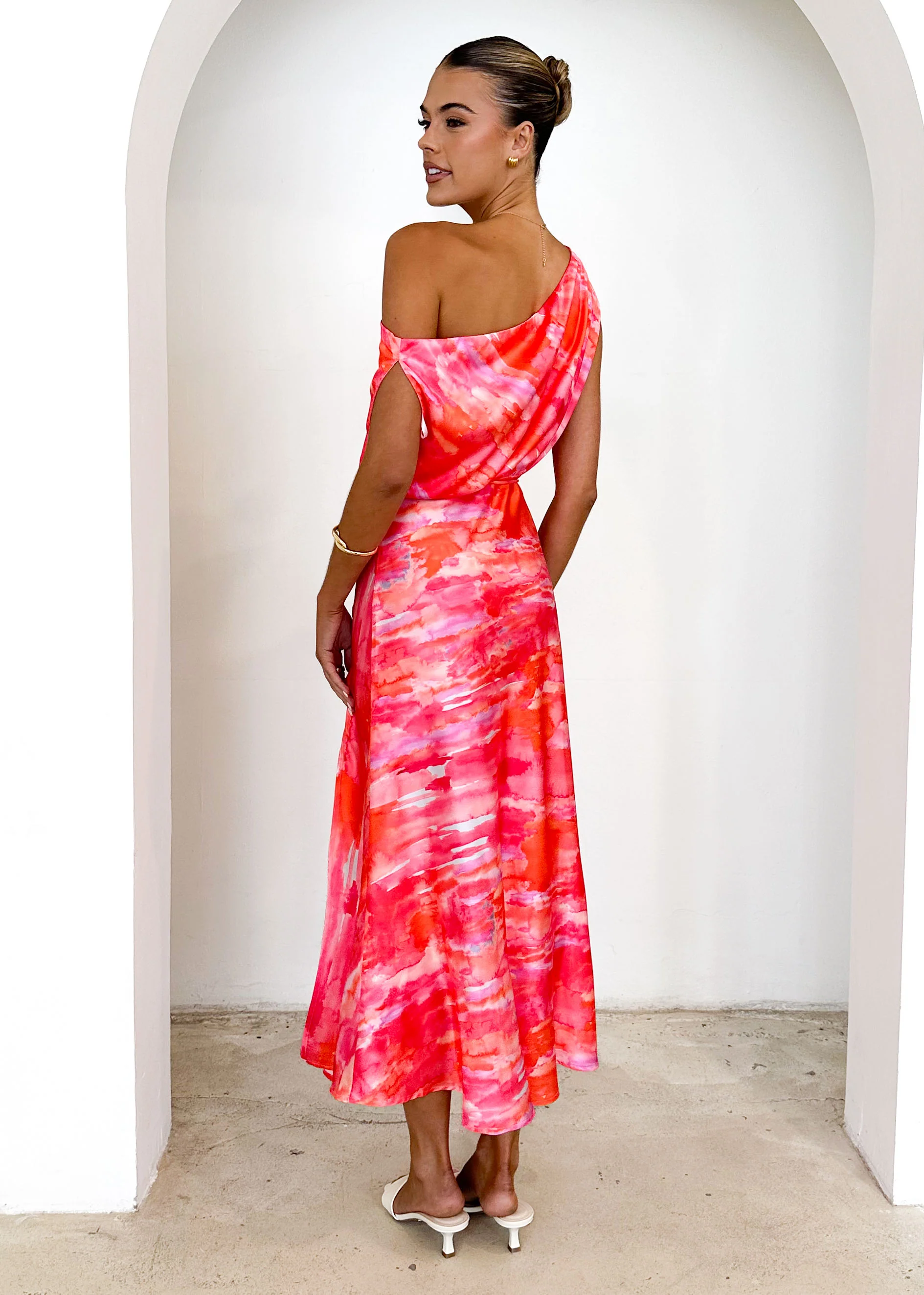 Vivian One Shoulder Maxi Dress - Pink Splash - Image 5