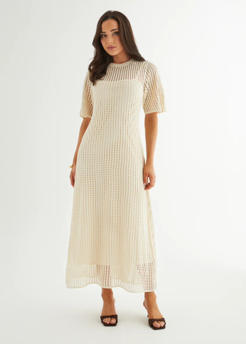Vivvy Crochet Maxi Dress - Cream - Image 3