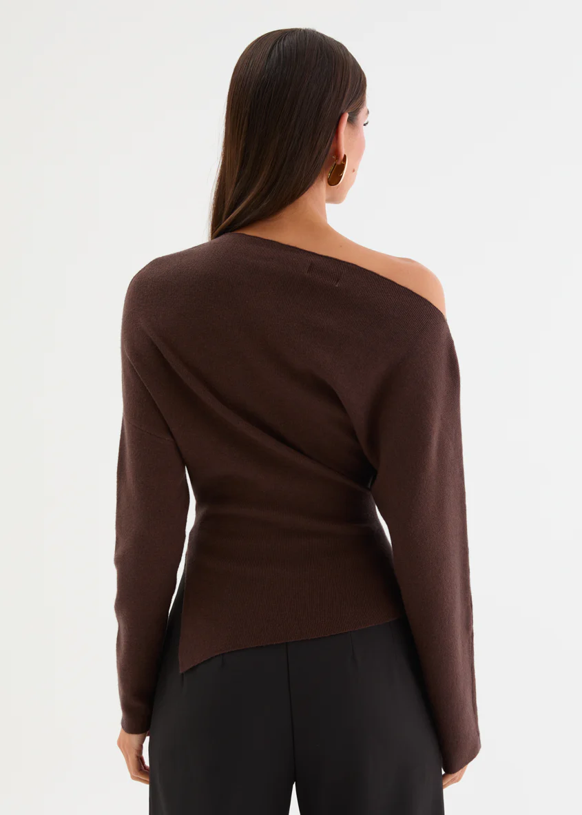 Willowly One Shoulder Knit Top - Chocolate - Image 6