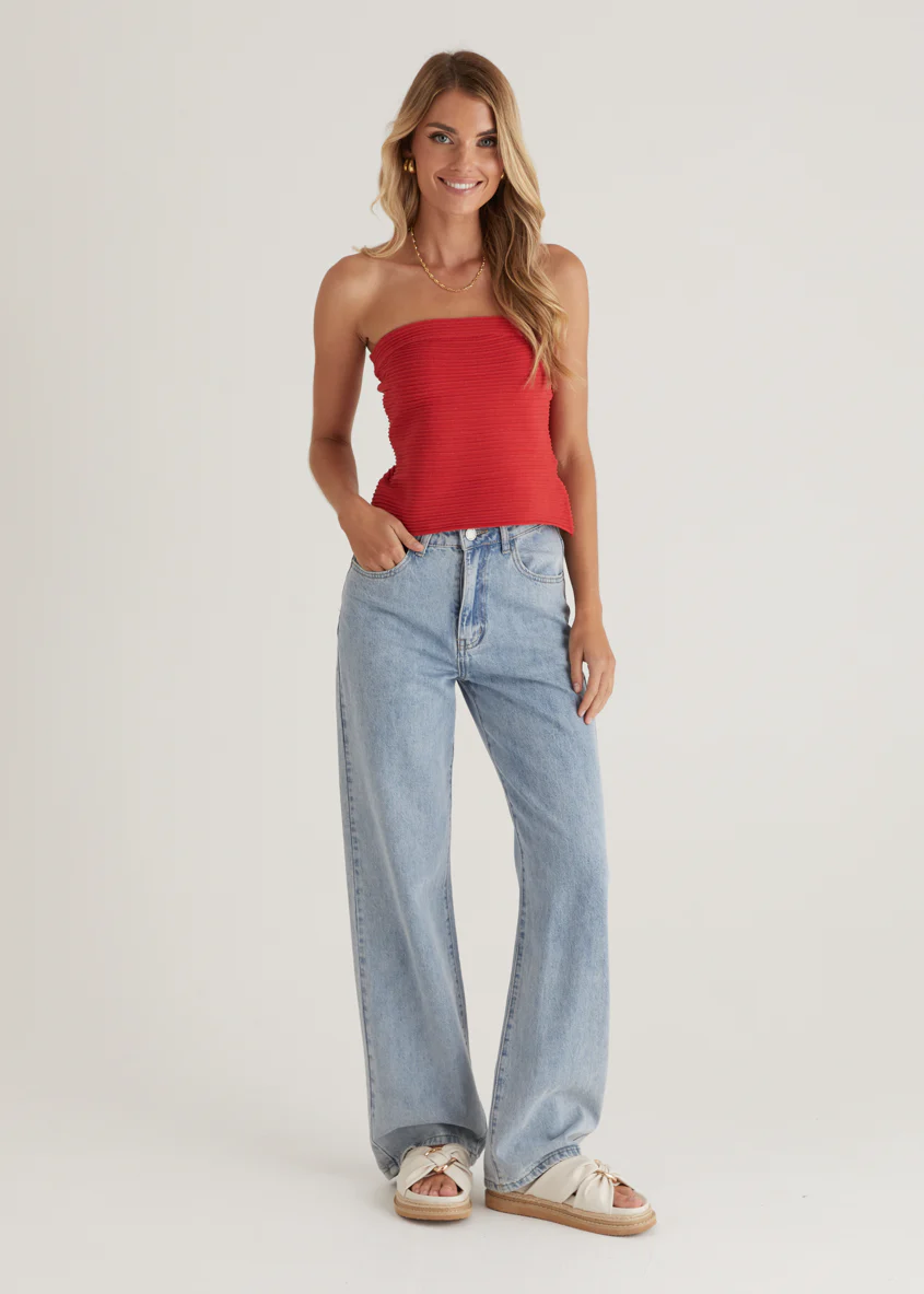 Winnie Strapless Knit Crop - Red - Image 3