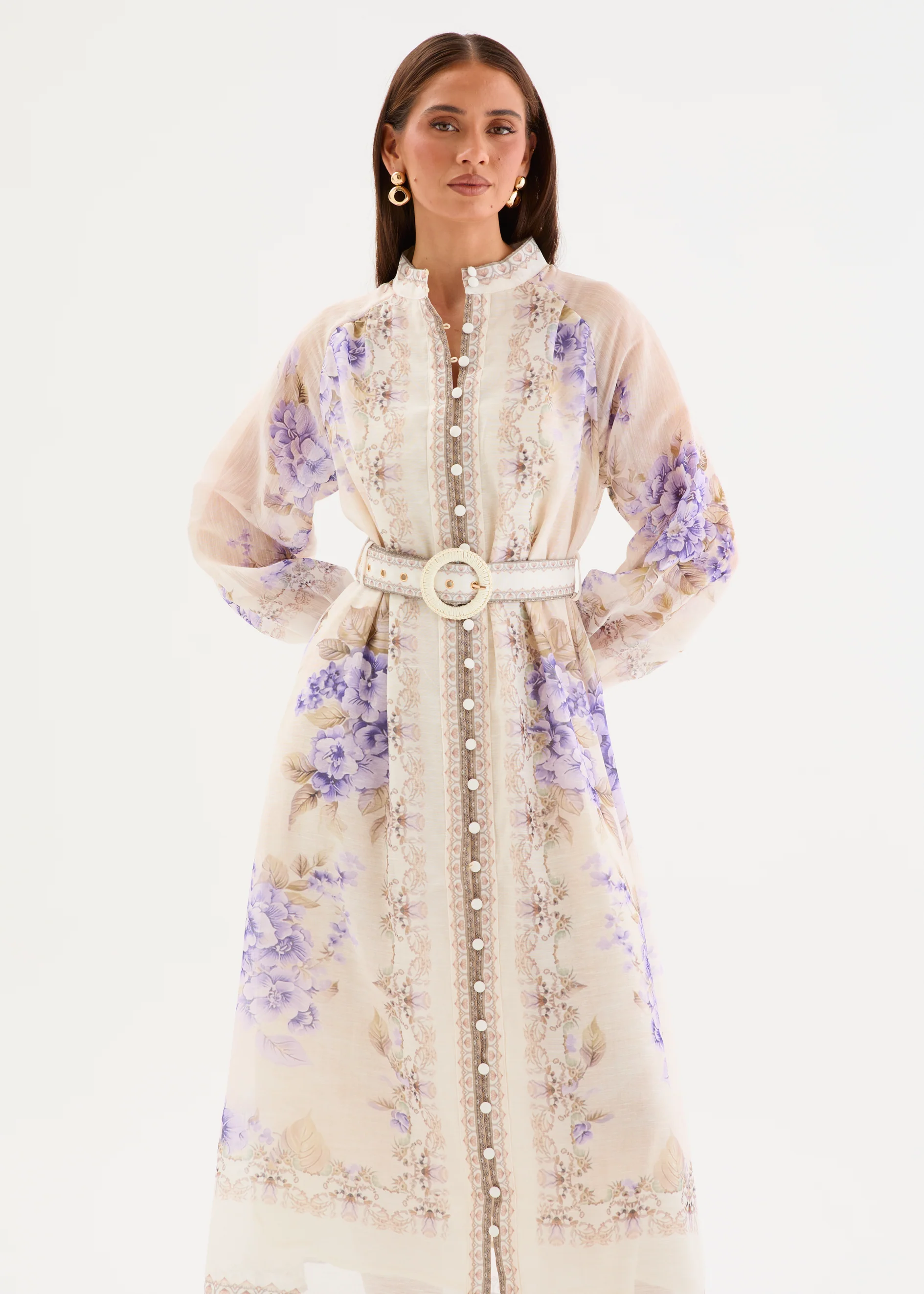 Wynta Midi Dress with Belt - Wisteria Bloom - Image 2